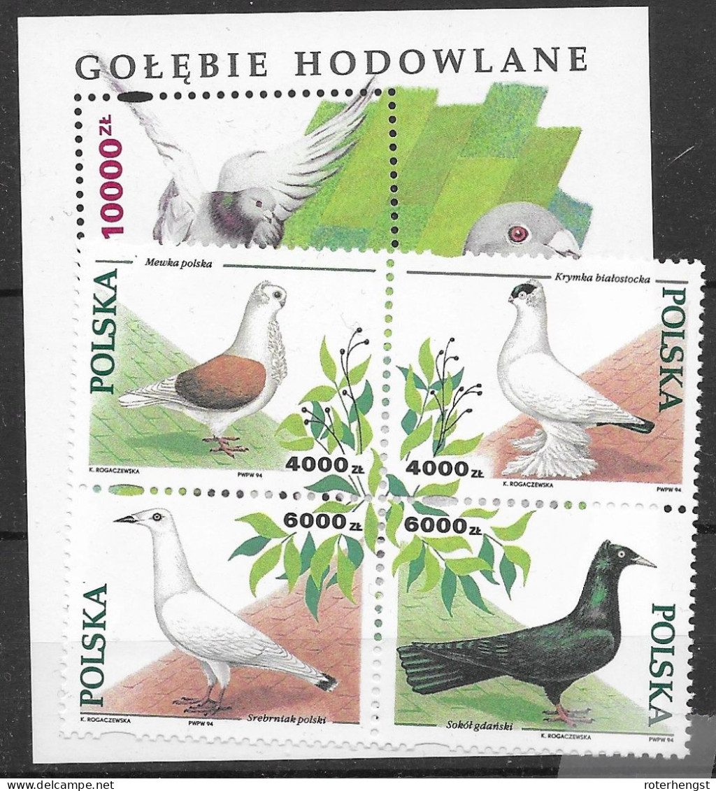 Poland Mnh ** Birds Sheet And Set 1994 - Nuevos