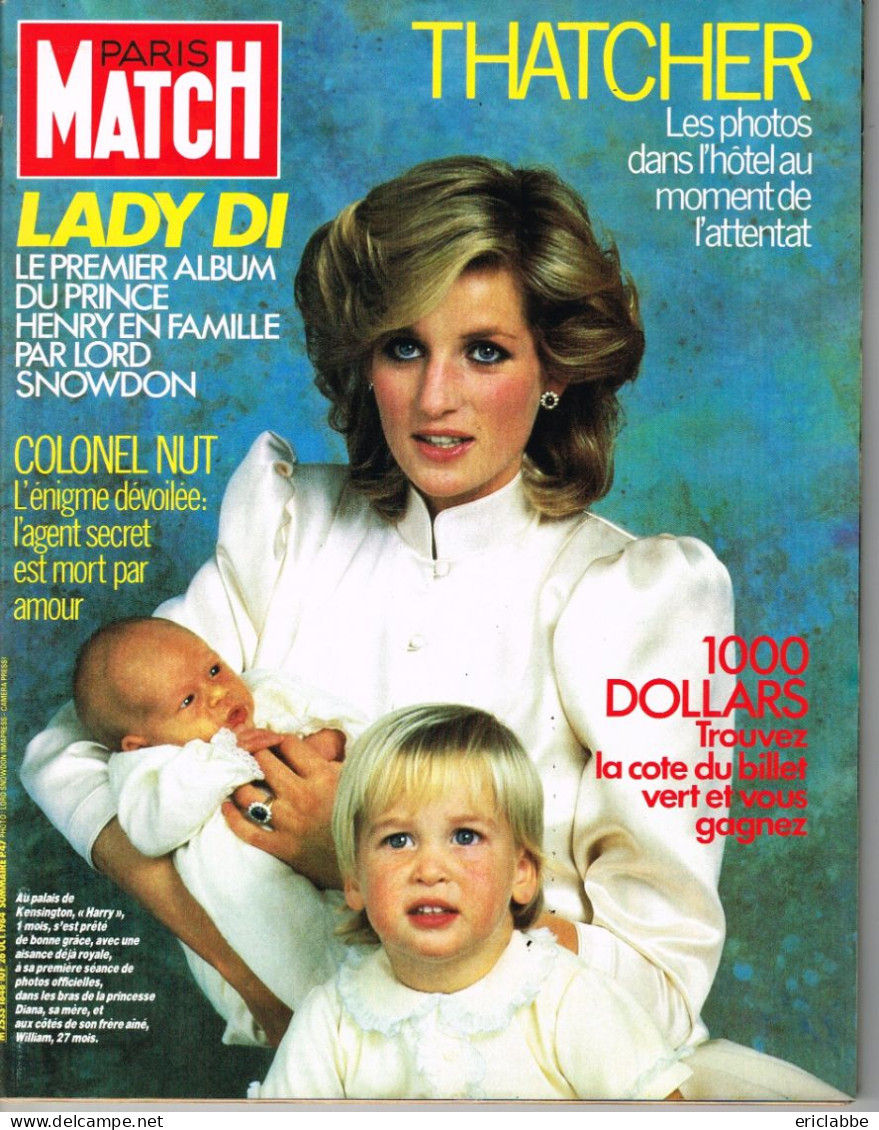 PARIS MATCH N°1848 Du 26 Octobre 1984 Lady Diana - Thatcher - Colonel Nut - Allgemeine Literatur