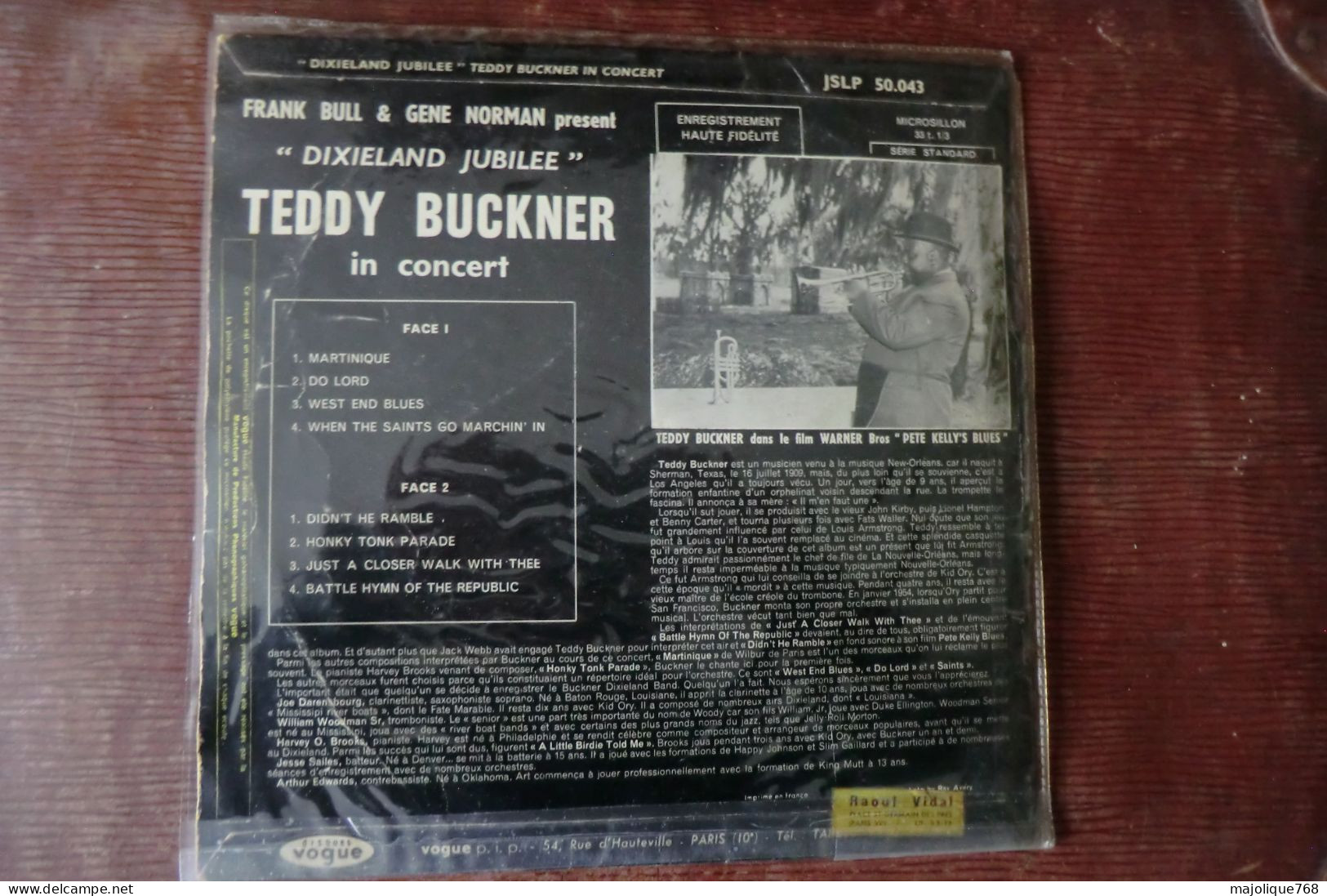 Disque De Gene Norman Presents Teddy Buckner – Dixieland Jubilee JSLP 50 043, Vogue  - France 1956 - Jazz