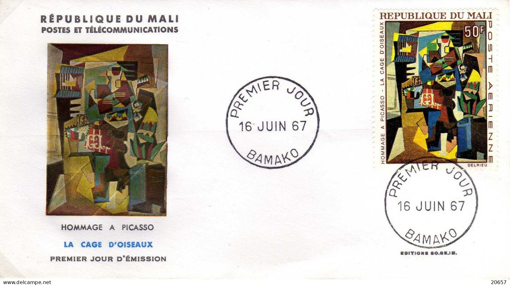 Mali A 046/48 Fdc Pablo PICASSO, La Cage Aux Oiseaux, Paul En Arlequin, Flûtes De Pan - Picasso