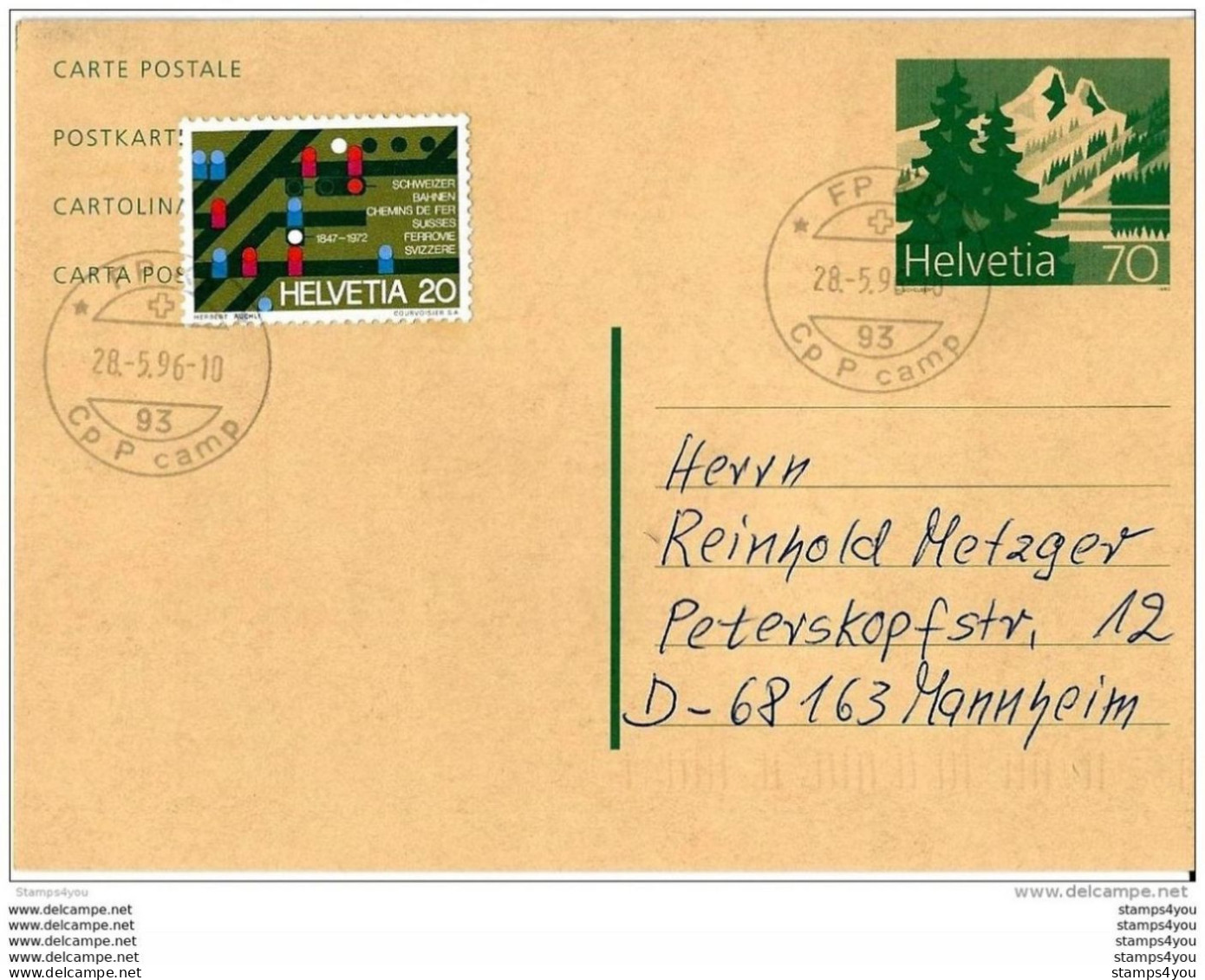 84 - 97 - Entier Postal Avec Cachet Militaire "Fp Kp - Cp P Camp" 1996 - Dokumente