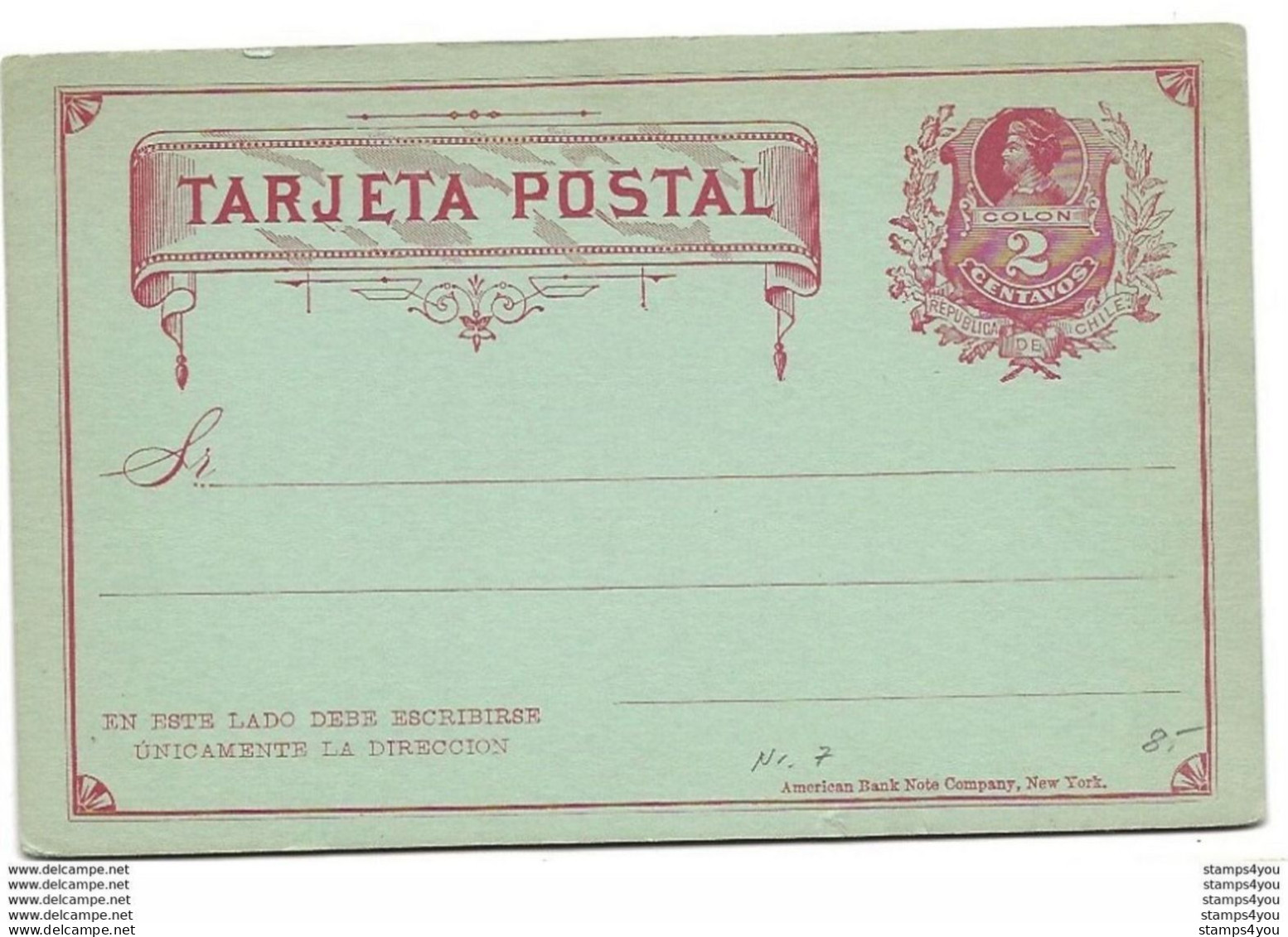 205 - 89 - Entier Postal Neuf 2 Centavos - Chili