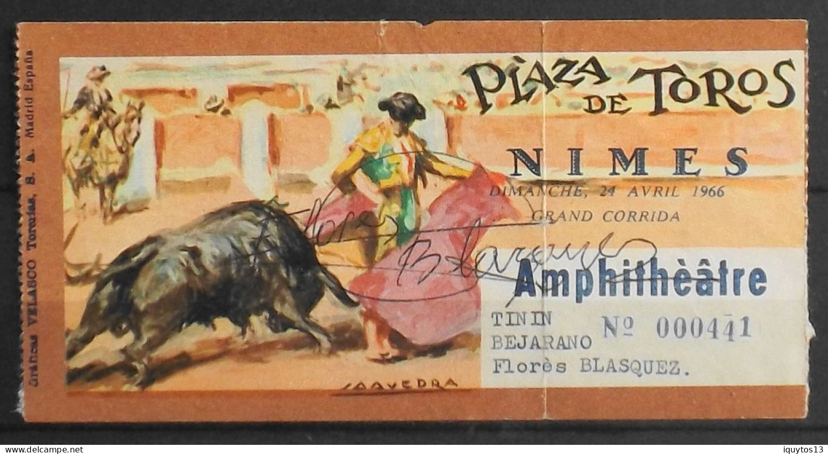 BILLET - CORRIDA - Plaza De Toros - NIMES Dimanche 24 Avril 1966 - Amphitéâtre - Autographes Des Toreros - BE - Biglietti D'ingresso