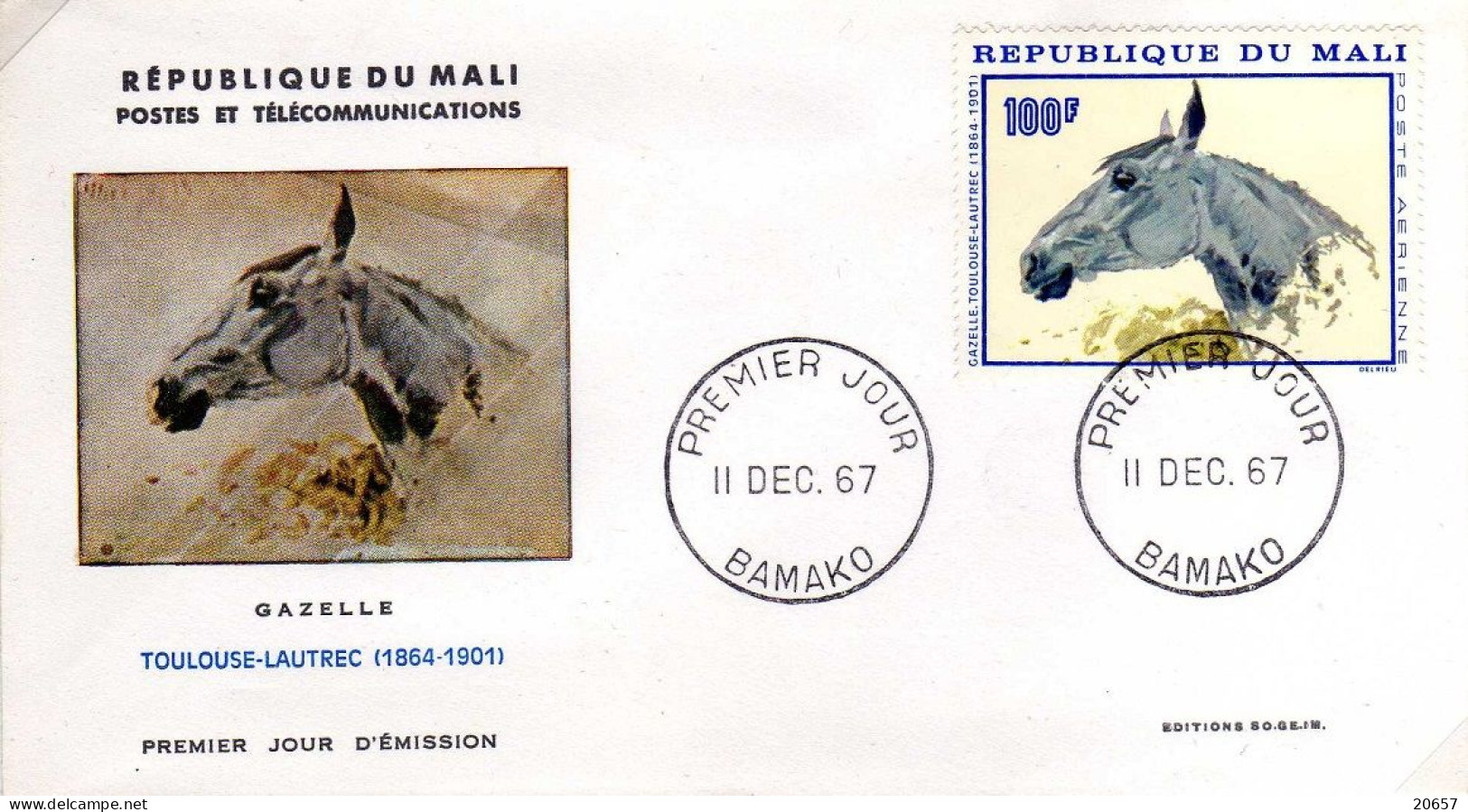 Mali A 051/52 Fdc Toulouse Lautrec , Cheval - Impresionismo