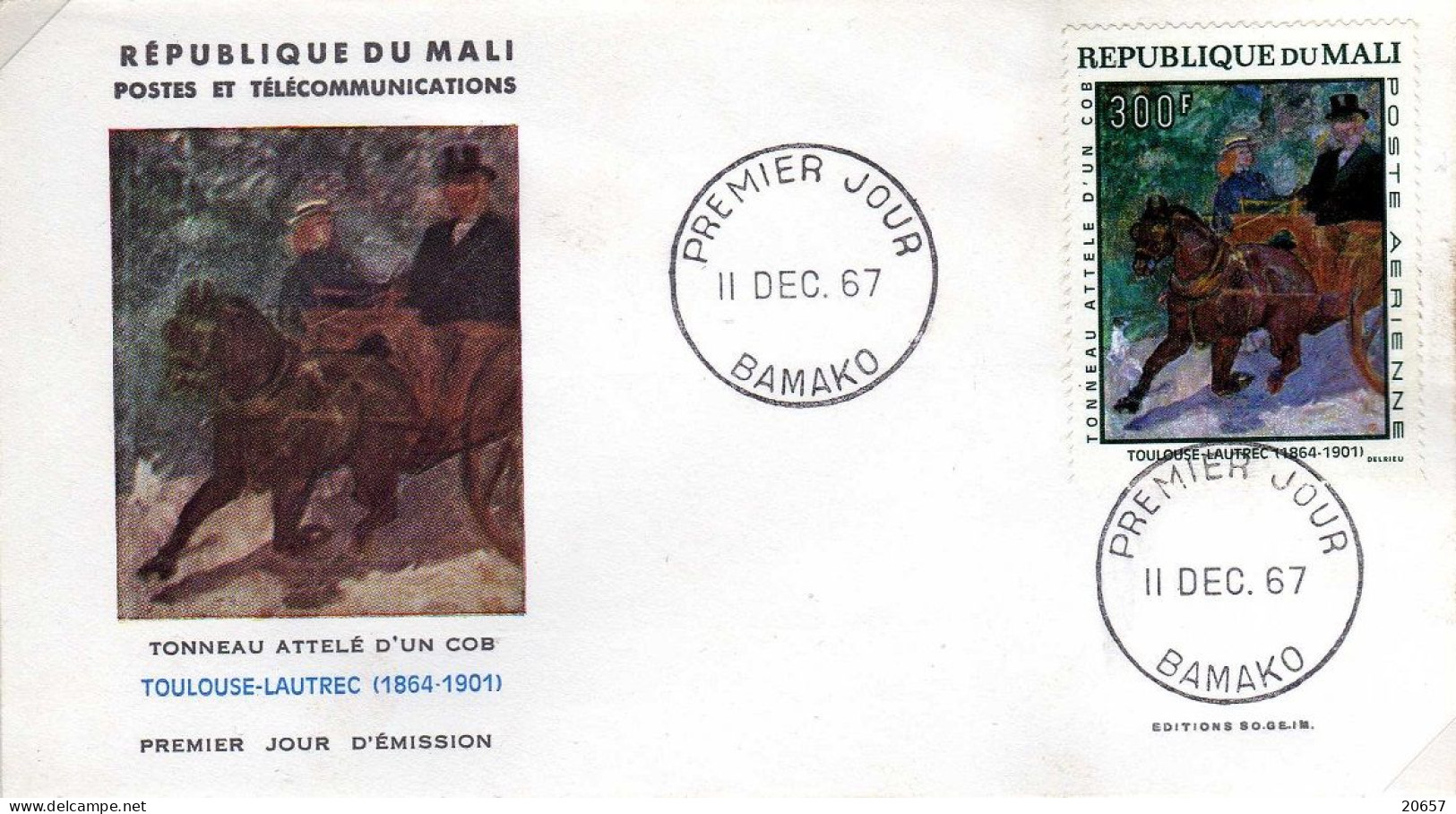 Mali A 051/52 Fdc Toulouse Lautrec , Cheval - Impressionismo