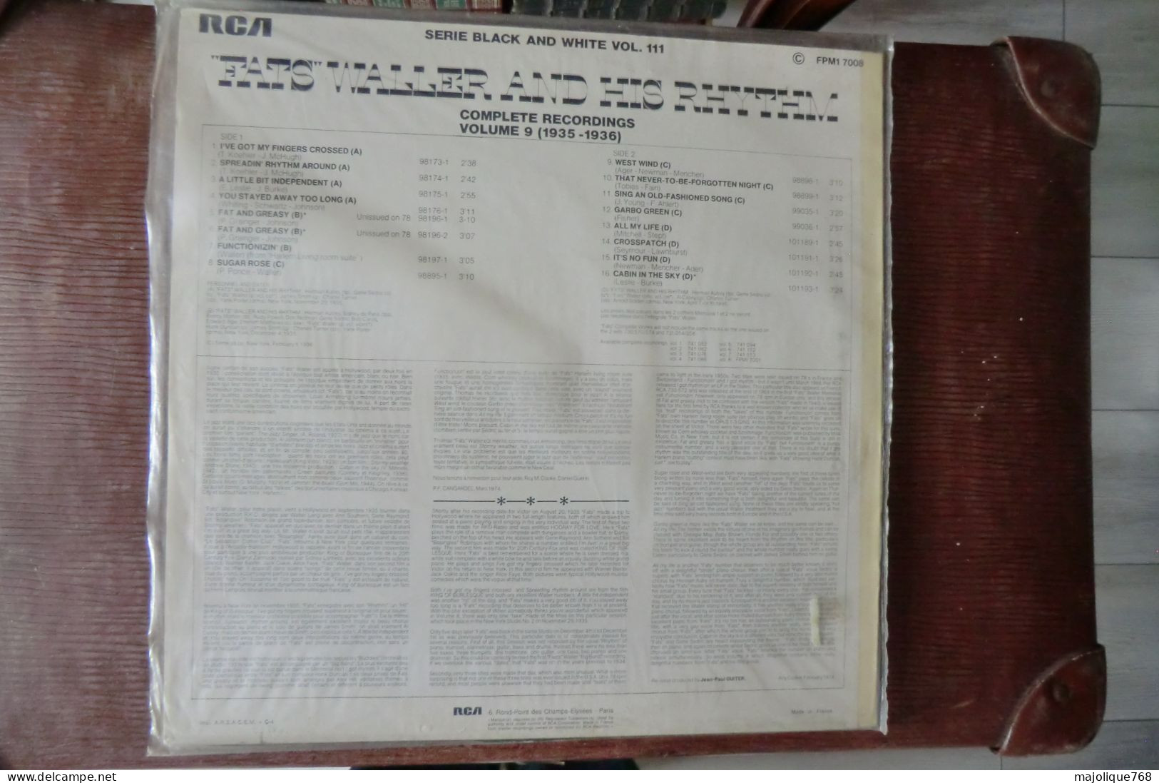 Disque De Fats Waller And His Rhythm (1935-1936) Volume 9 - RCA FPM1 7008 - France 1974 - Serie Black & White Vol 111 - Jazz