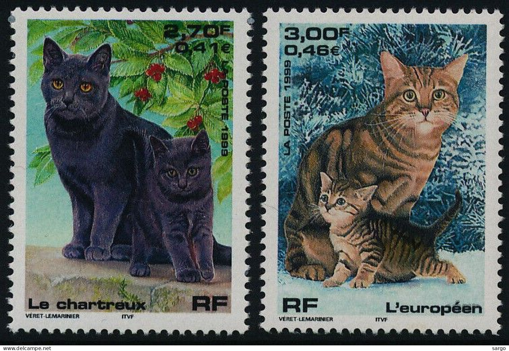 FRANCE -  1999  - FAUNA - ANIMALS -  CAT - CATS - GATTI - 2 V - MNH - - Chats Domestiques