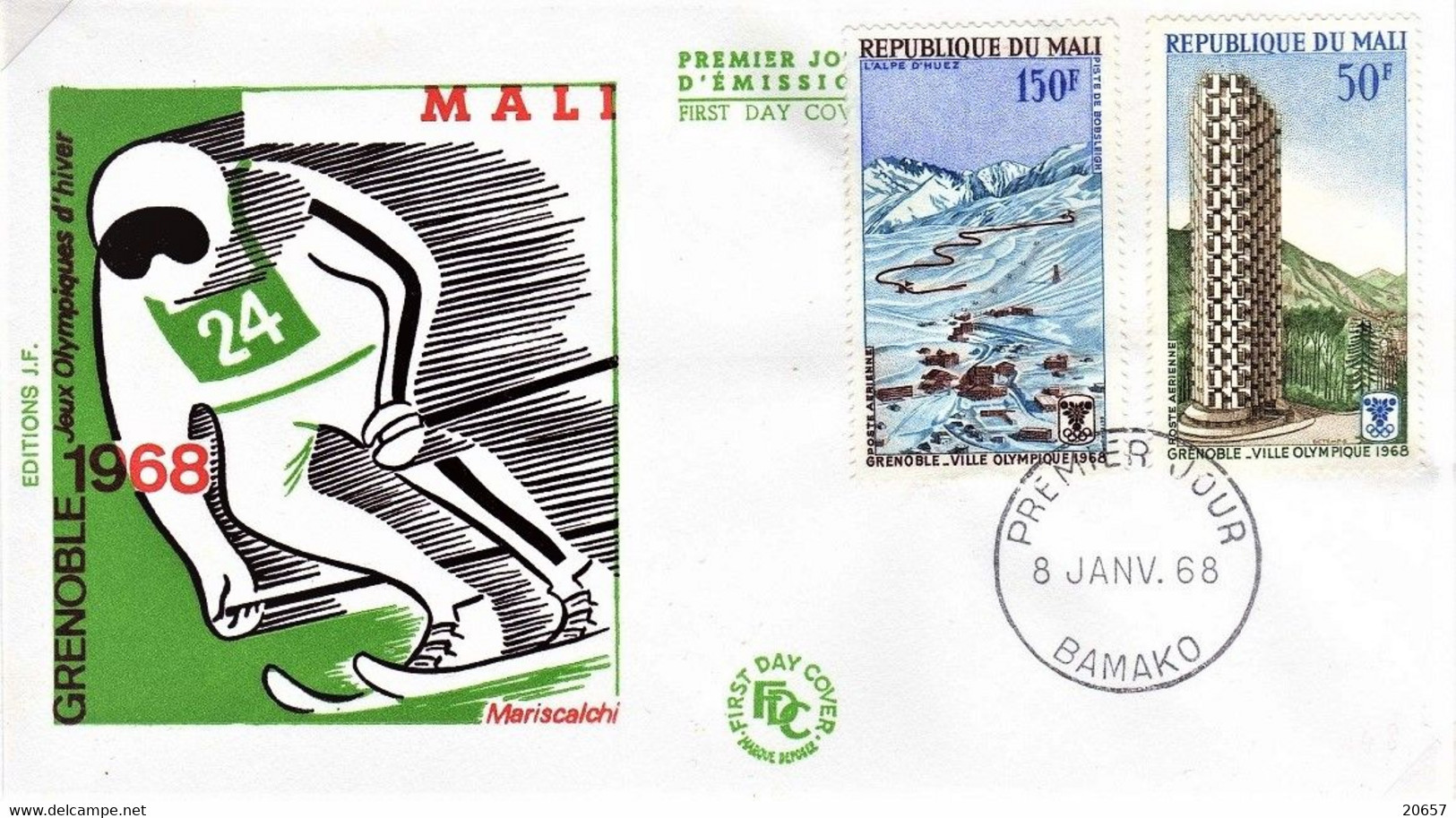Mali A 053/54 Fdc Grenoble JO D'hiver, France, Piste De Ski - Hiver 1968: Grenoble
