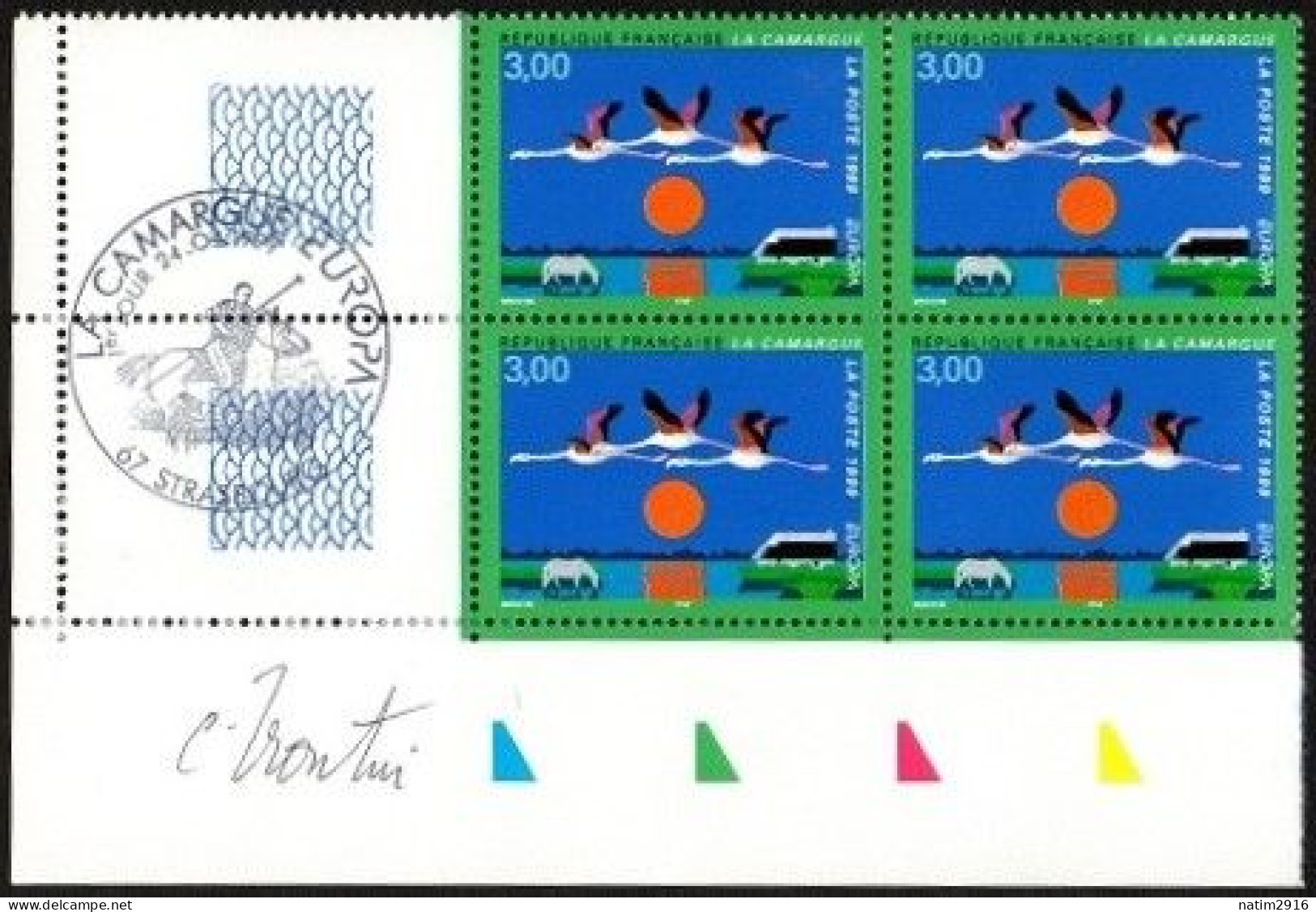 FRANCE YT3240 EUROPA - RÉSERVES ET PARCS NATURELS - BLOC DE 4 TIMBRES AVEC OBLITÉRATION PJ 67 STRASBOURG DANS LA MARGE - Ungebraucht