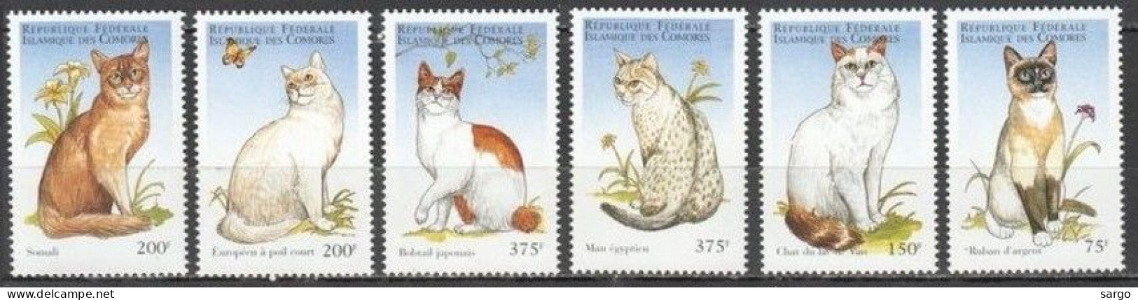 COMORO - 1998  - FAUNA - ANIMALS -  CAT - CATS - GATTI - 6 V - MNH - - Katten