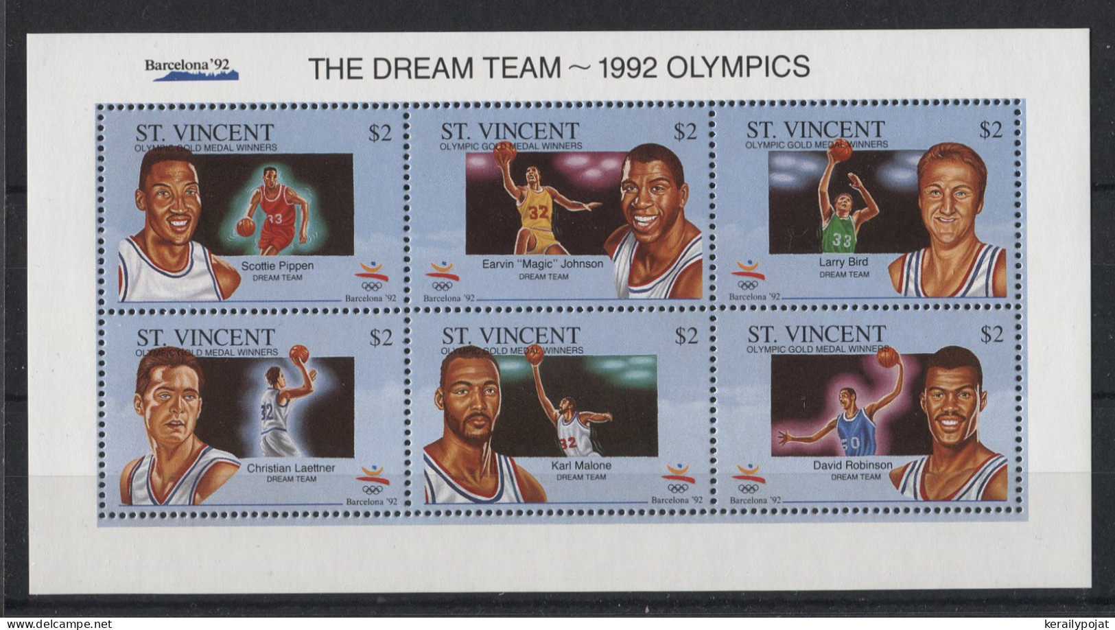 St.Vincent - 1992 USA Bascetball Gold Medalists Kleinbogen (2) MNH__(TH-23929) - St.Vincent (1979-...)