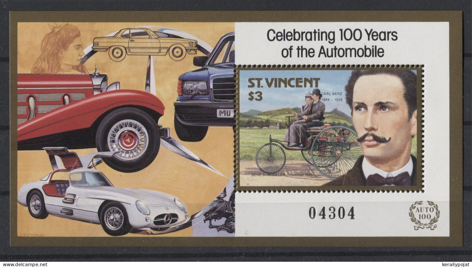St.Vincent - 1987 100 Years Of The Automobile Block (1) MNH__(TH-25075) - St.Vincent (1979-...)