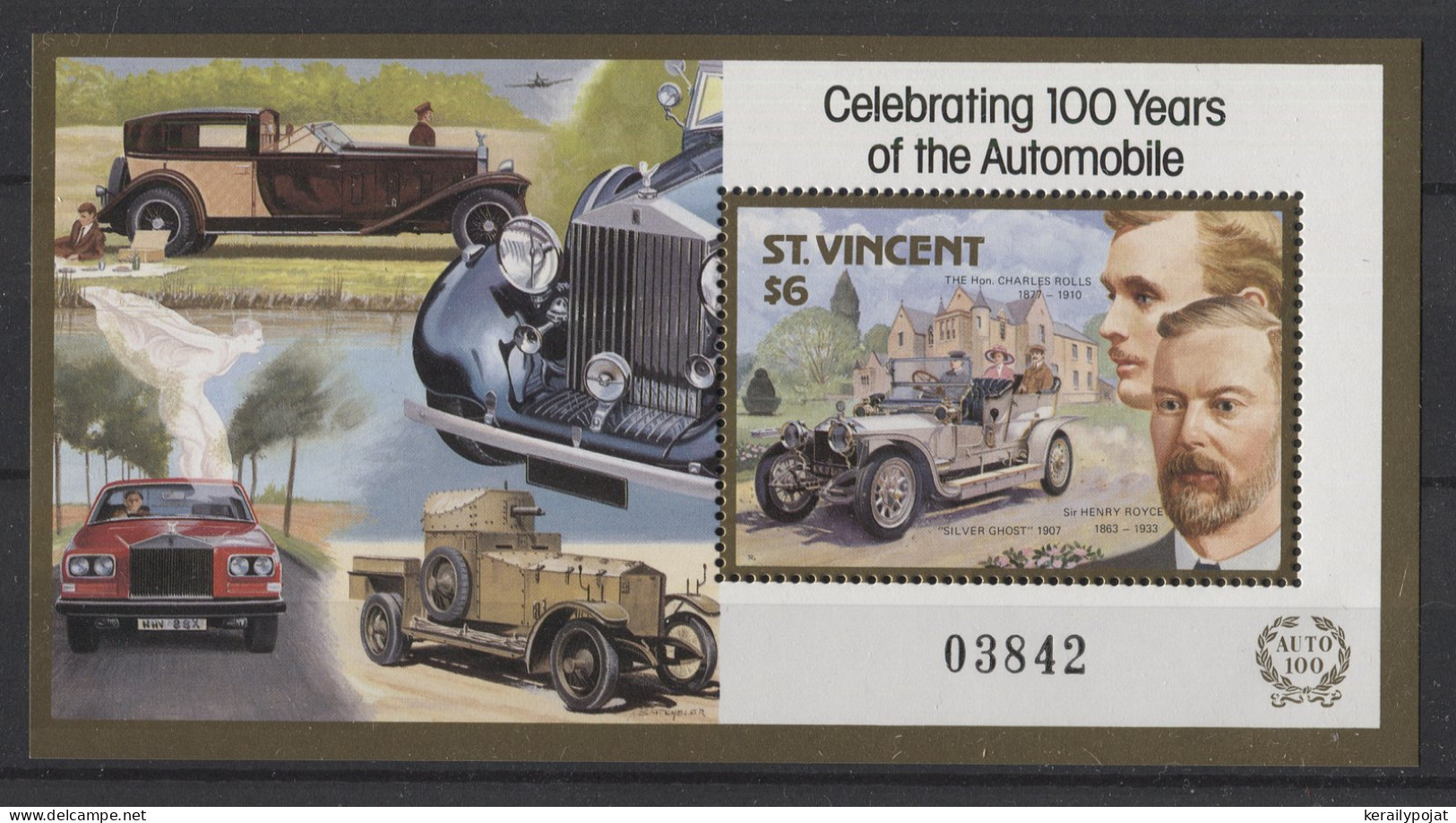 St.Vincent - 1987 100 Years Of The Automobile Block (3) MNH__(TH-25076) - St.Vincent (1979-...)