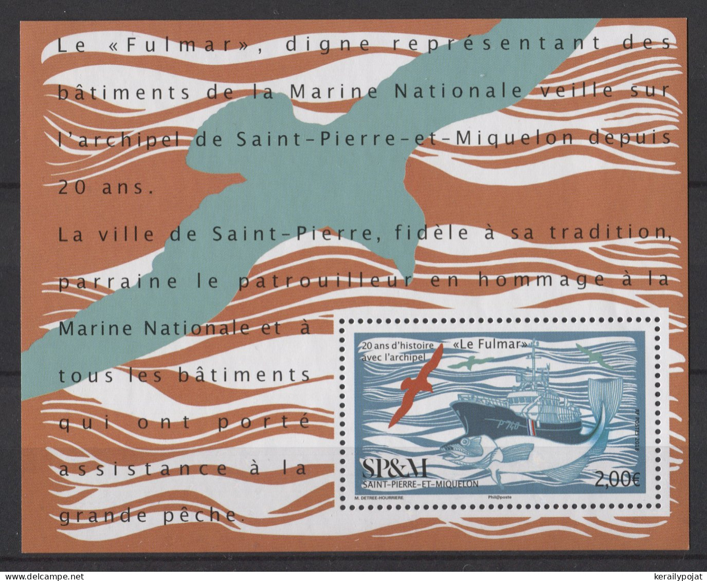 St.Pierre & Miquelon - 2018 Fishing Protection Boat Le Fulmar Block MNH__(TH-26198) - Blocs-feuillets