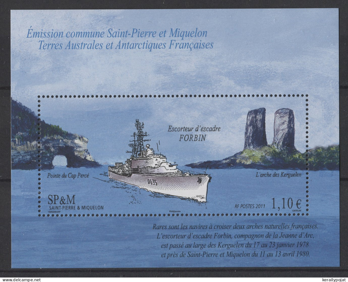 St.Pierre & Miquelon - 2011 Escort Ship Forbin Block MNH__(TH-26417) - Hojas Y Bloques