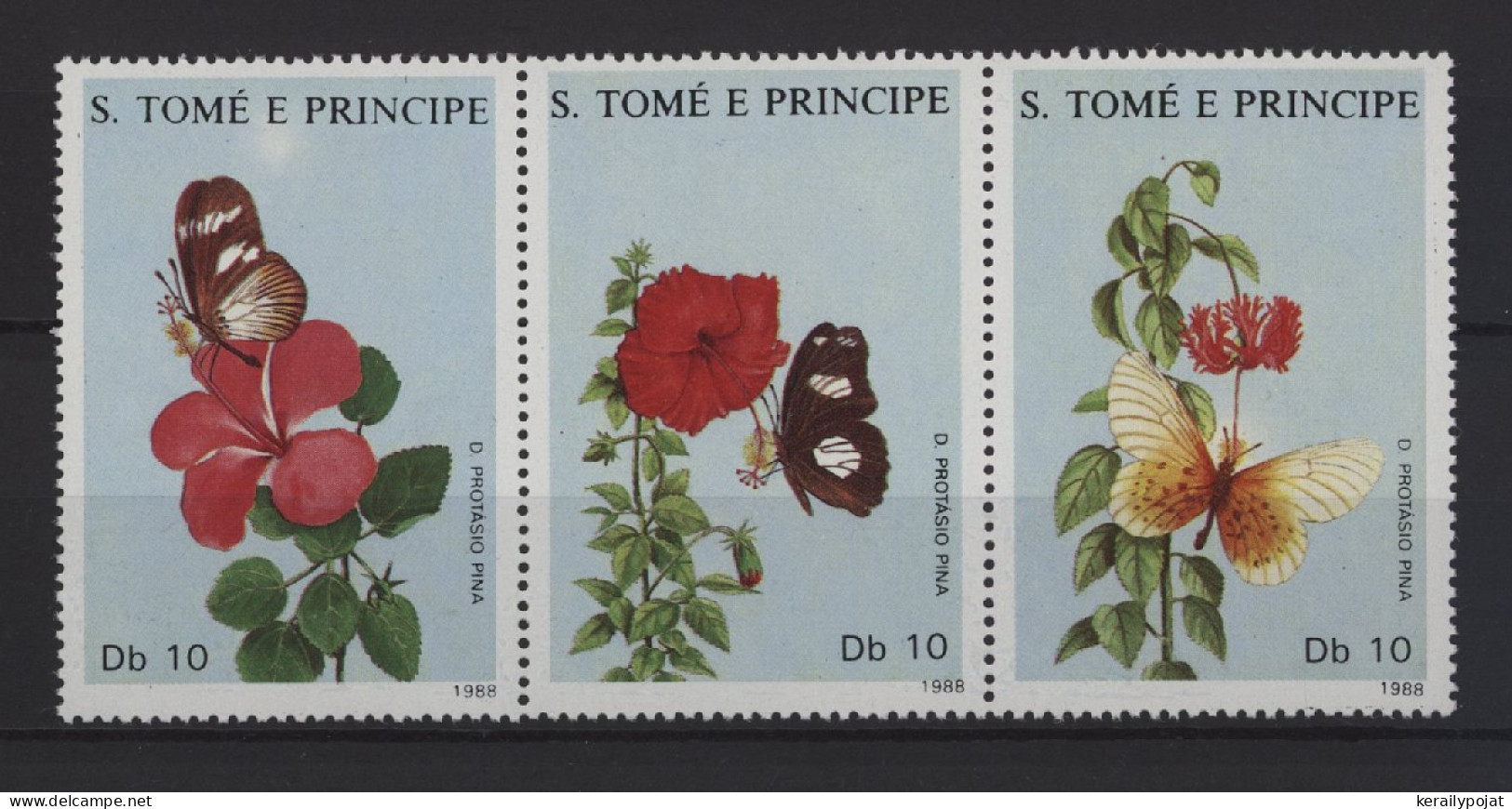 St. Thomas & Prince - 1988 Butterflies Strip MNH__(TH-26954) - St. Thomas & Prince