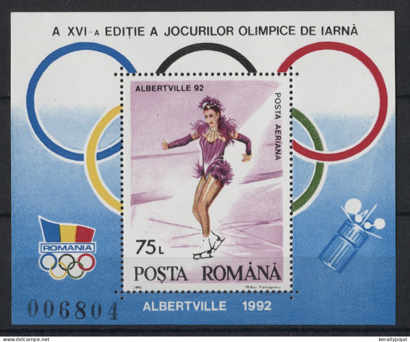 Romania - 1992 Winter Olympics Albertville Block (1) MNH__(TH-23540) - Blocs-feuillets