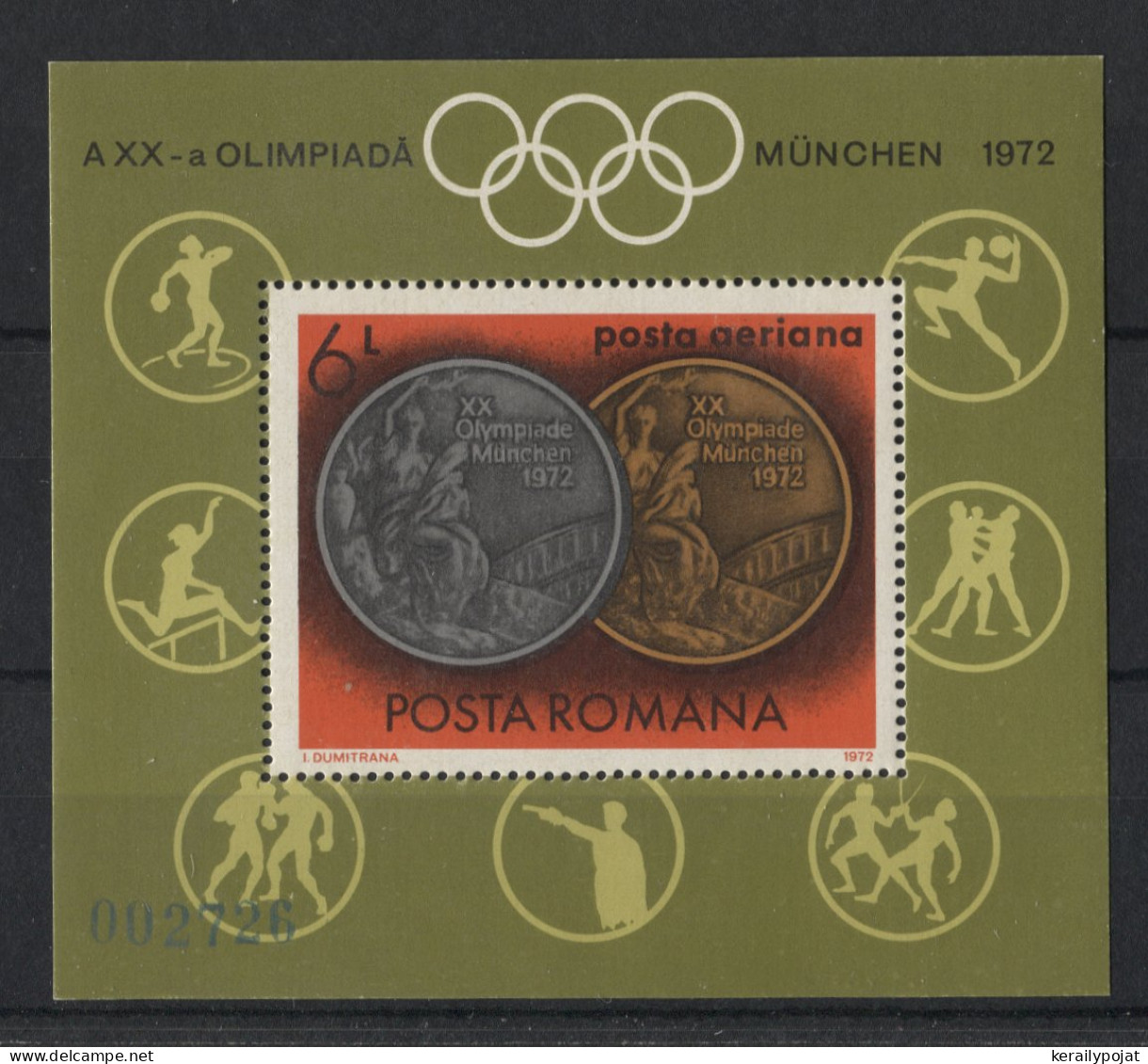 Romania - 1972 Munich Medalists Block (1) MNH__(TH-23827) - Hojas Bloque