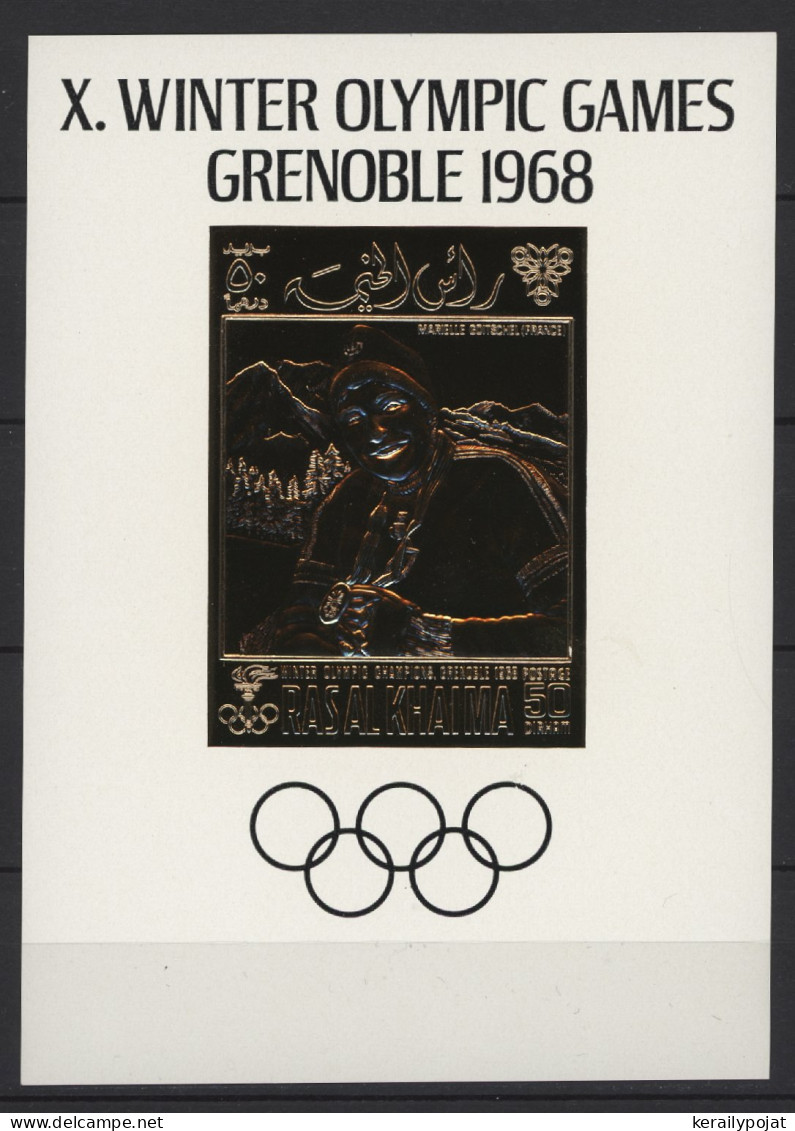 Ras Al Khaima - 1968 Winter Olympics Grenoble Gold Stamp Block MNH__(TH-24264) - Ras Al-Khaima