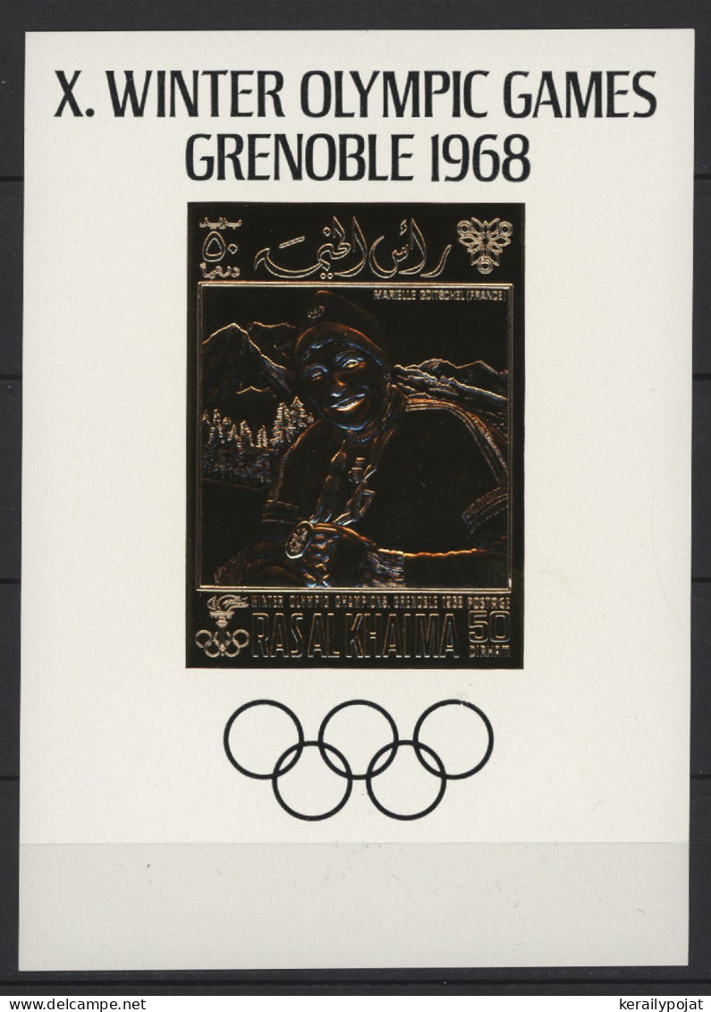 Ras Al Khaima - 1968 Winter Olympics Grenoble Gold Stamp Block MNH__(TH-24264) - Ra's Al-Chaima