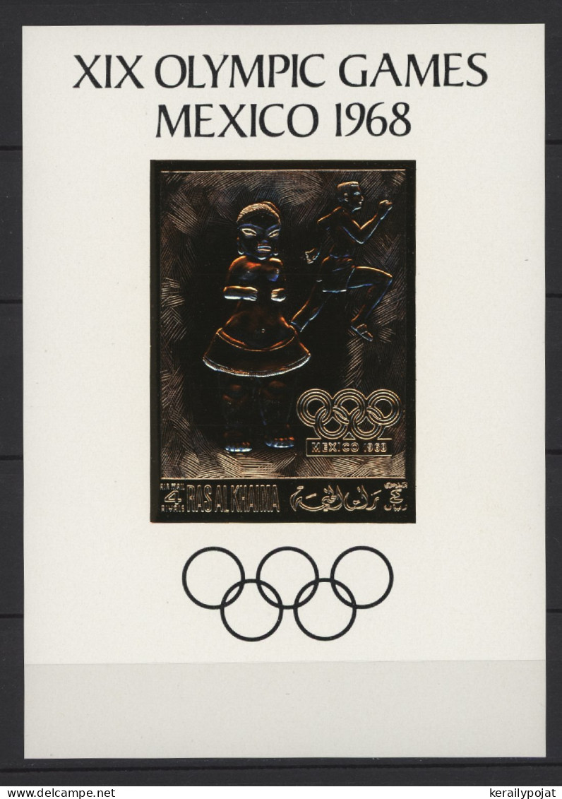 Ras Al Khaima - 1968 Summer Olympics Mexico Gold Stamp Block MNH__(TH-24266) - Ra's Al-Chaima