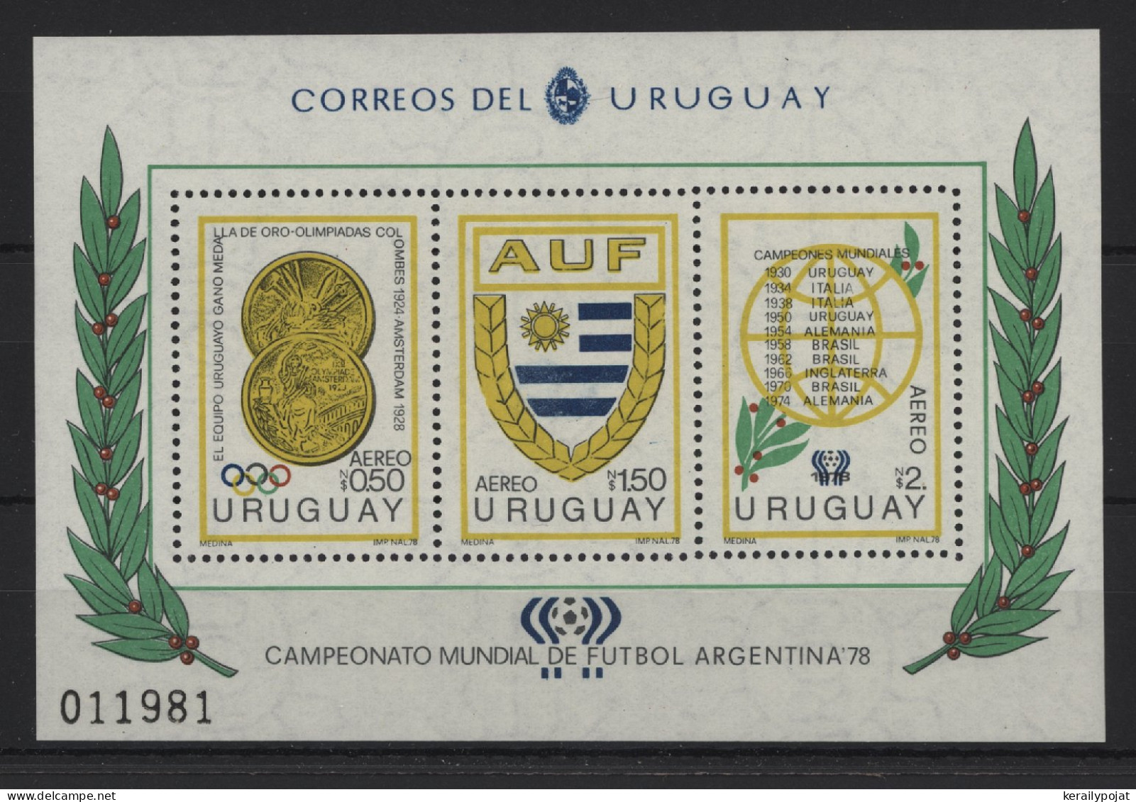 Uruguay - 1978 Soccer World Cup Block MNH__(TH-24339) - Uruguay