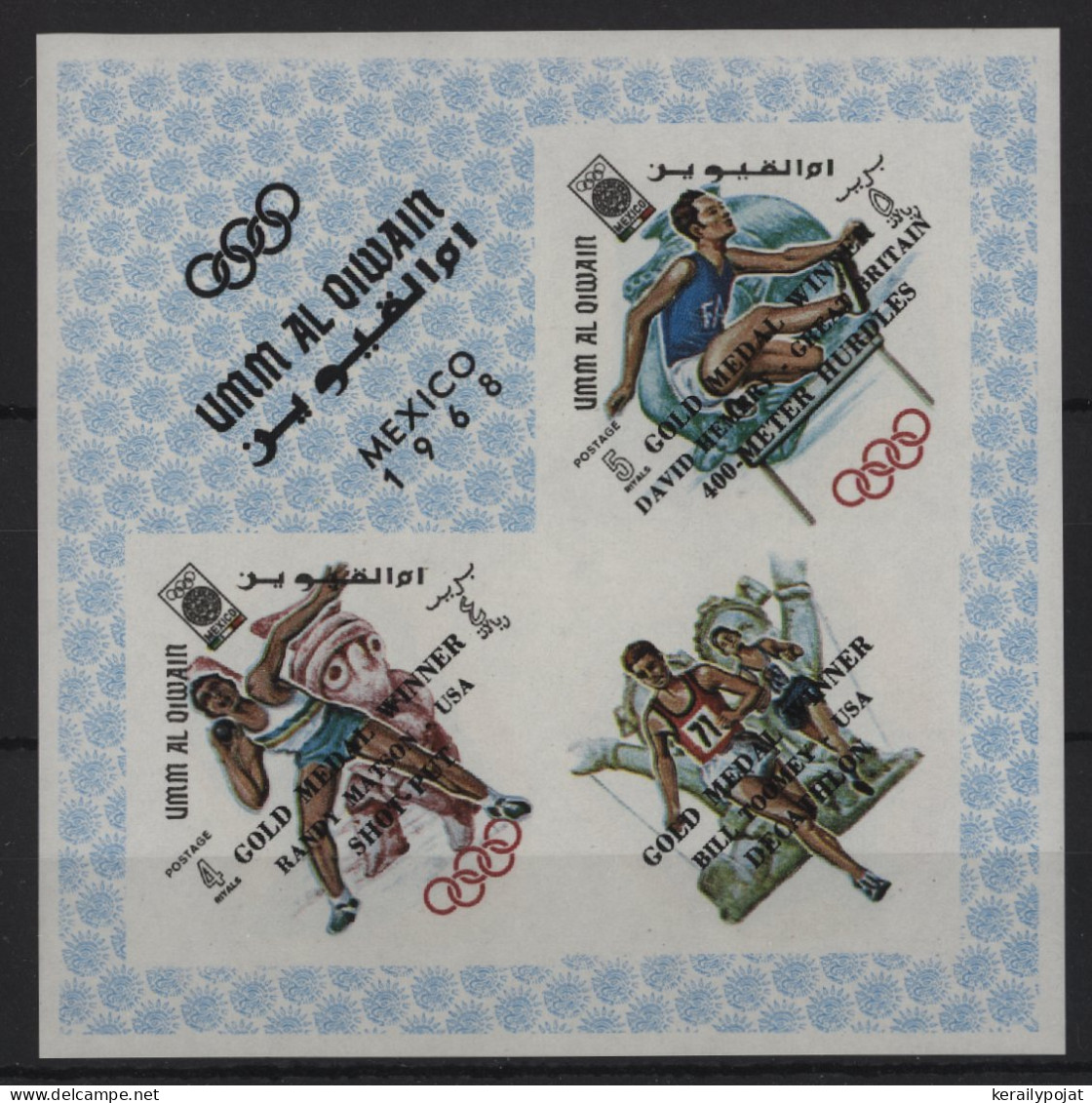 Umm Al Qiwain - 1968 Olympics Gold Medalist Overprints Block IMPERFORATE MNH__(TH-24245) - Umm Al-Qiwain