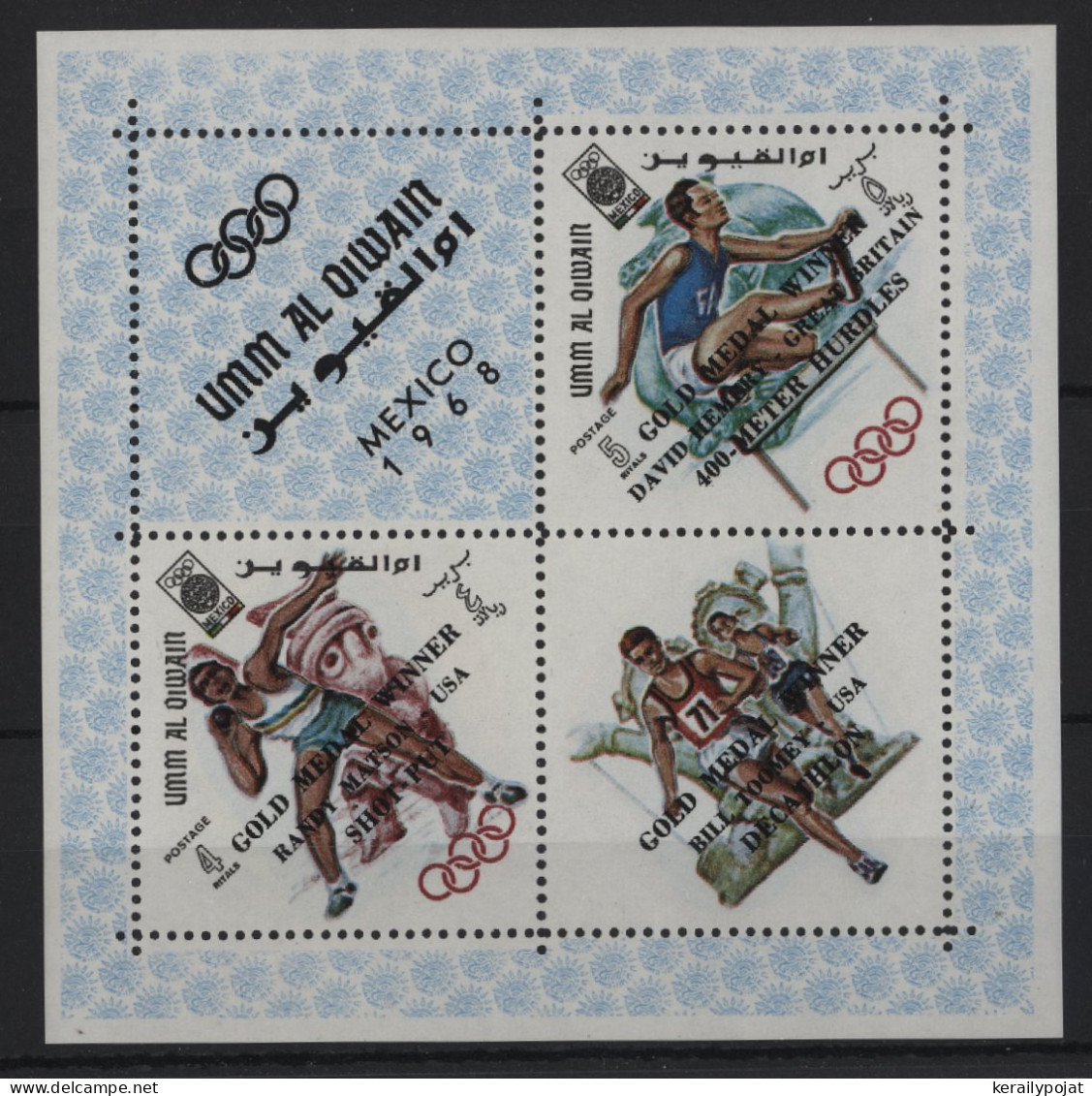 Umm Al Qiwain - 1968 Olympics Gold Medalist Overprints Block MNH__(TH-24244) - Umm Al-Qaiwain