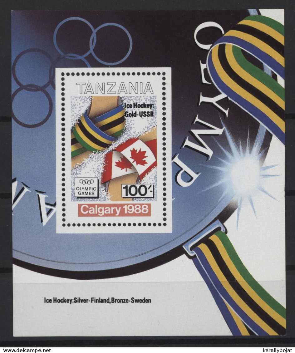 Tanzania - 1987 Winter Olympics Calgary Overprint Block MNH__(TH-27678) - Tanzania (1964-...)