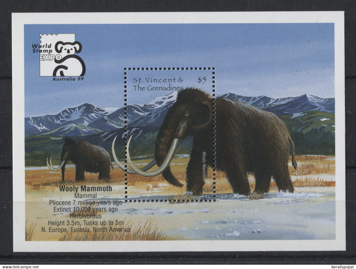 St.Vincent - 1999 Prehistoric Animals Block (2) MNH__(TH-23024) - St.Vincent (1979-...)