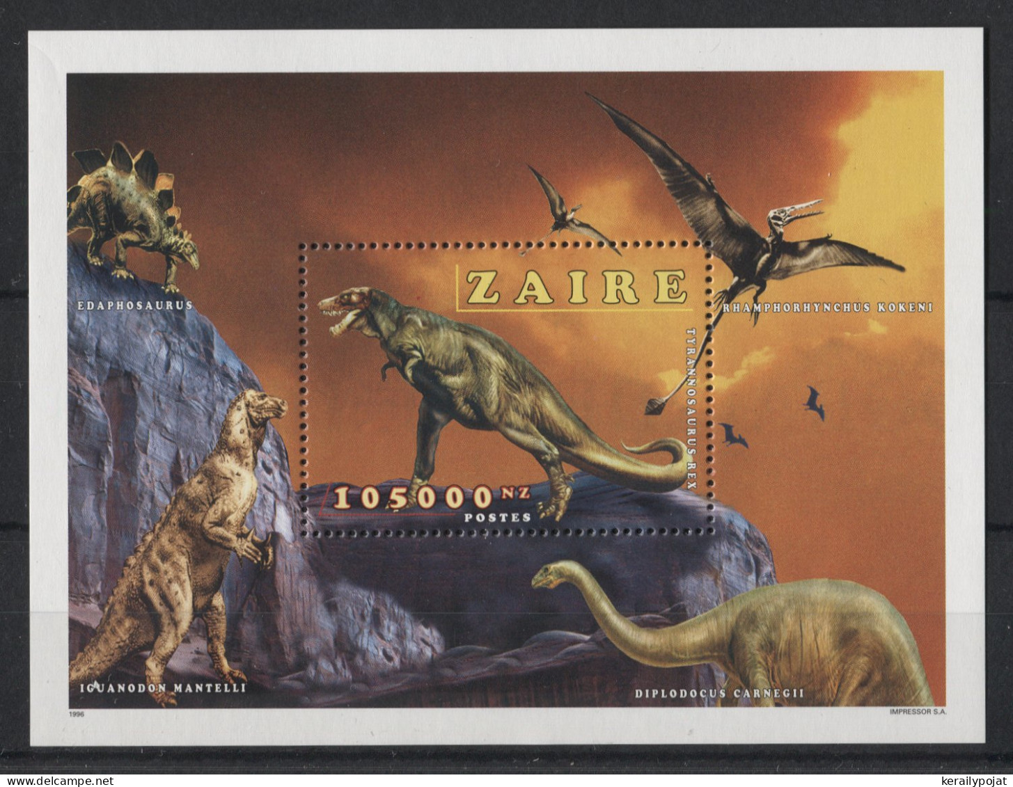 Zaire - 1996 Prehistoric Animals Block MNH__(TH-23056) - Nuovi