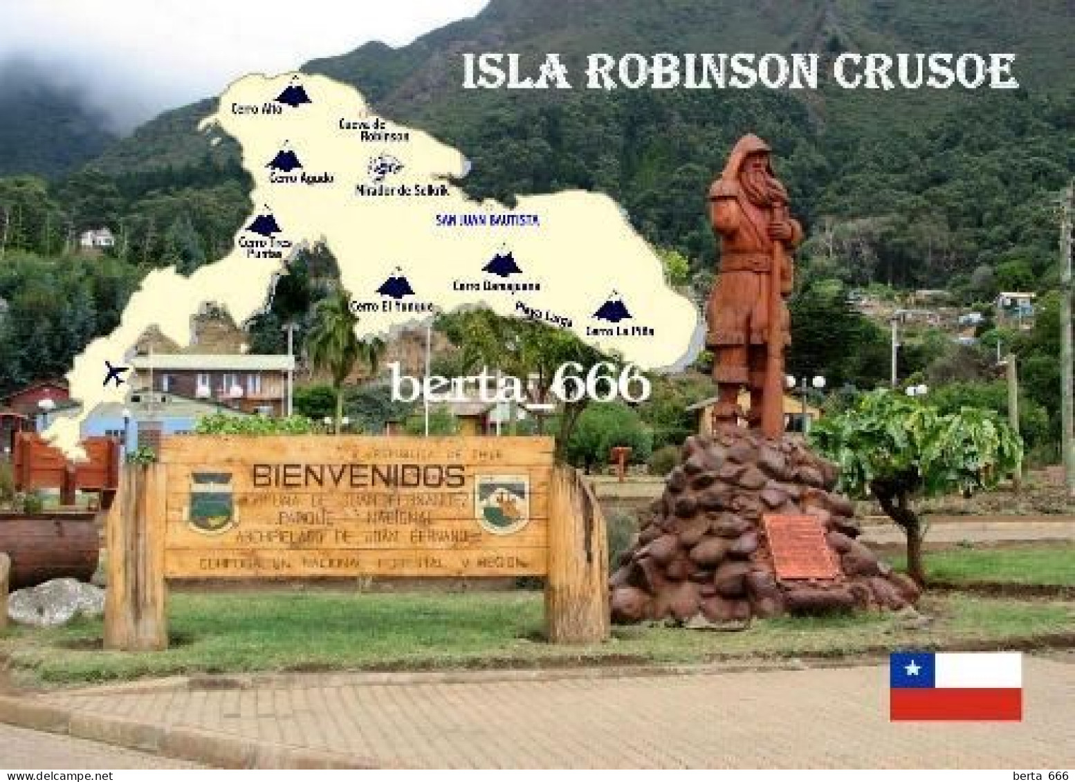 Chile Robinson Crusoe Island Map New Postcard * Carte Geographique * Landkarte - Chile