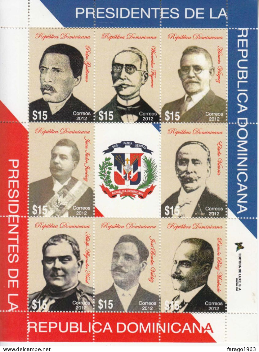 2012 Dominican Republic Presidents  **few Rust Spots On Back ** Miniature Sheet Of 9 MNH - Dominican Republic