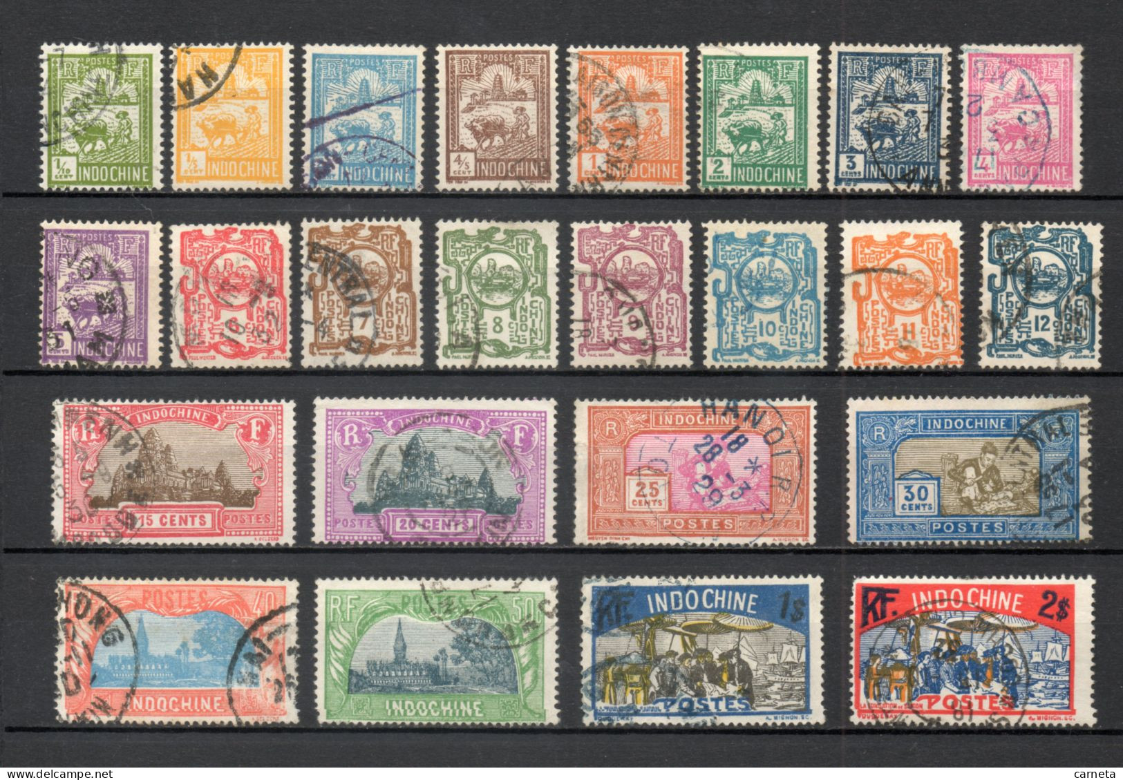 INDOCHINE  N° 123 à 146   OBLITERES  COTE 68.00€     TEMPLE SCULPTEUR LABOUREUR  VOIR DESCRIPTION - Used Stamps