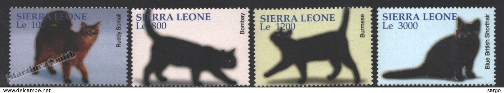 SIERRA LEONE - 2004  - FAUNA - ANIMALS -  CAT - CATS - GATTI - 4 V - MNH - - Domestic Cats
