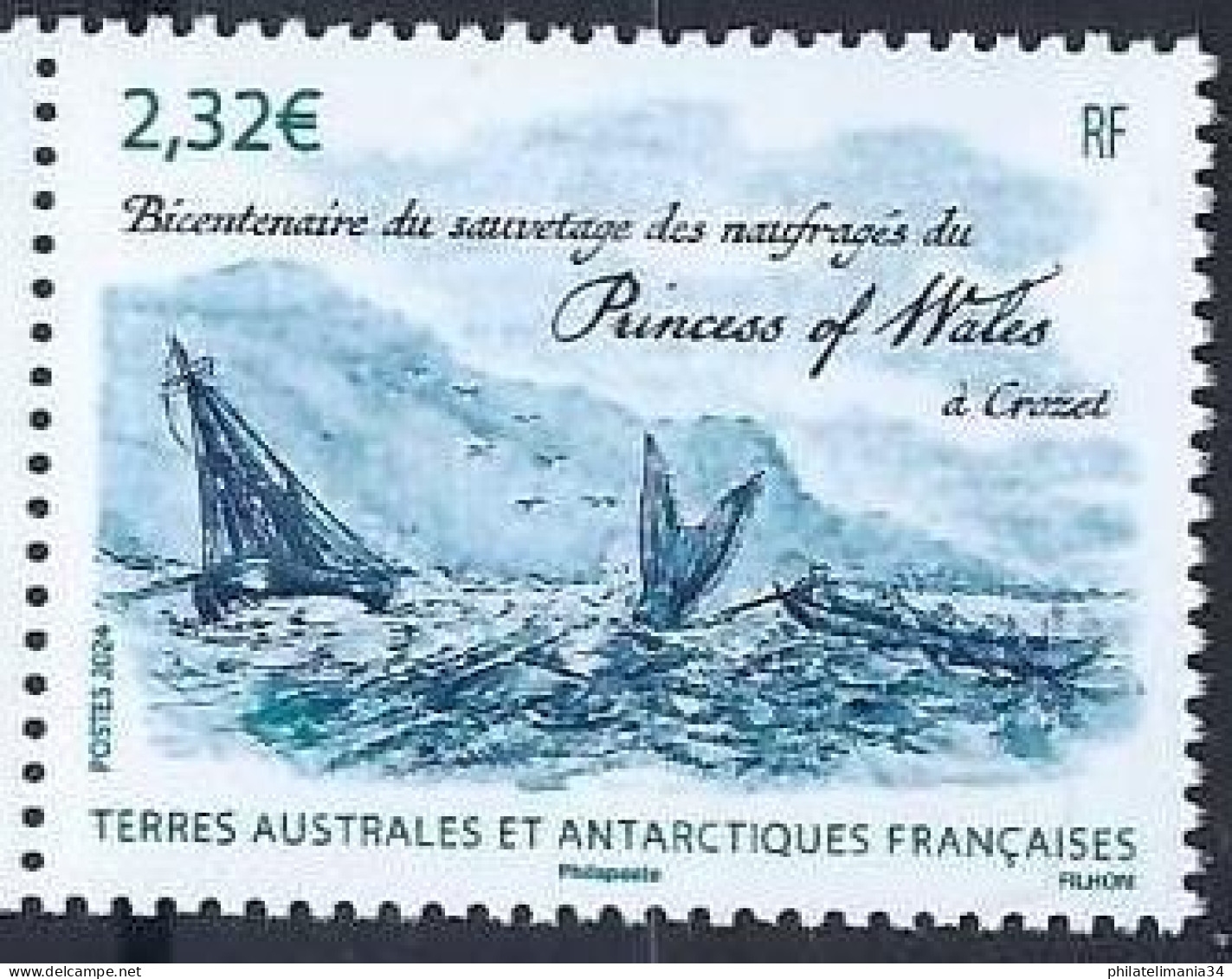 TAAF 2024 - Bicentenaire Du Sauvetage Des Naufragés Du Princess Of Wales à Crozet - Unused Stamps