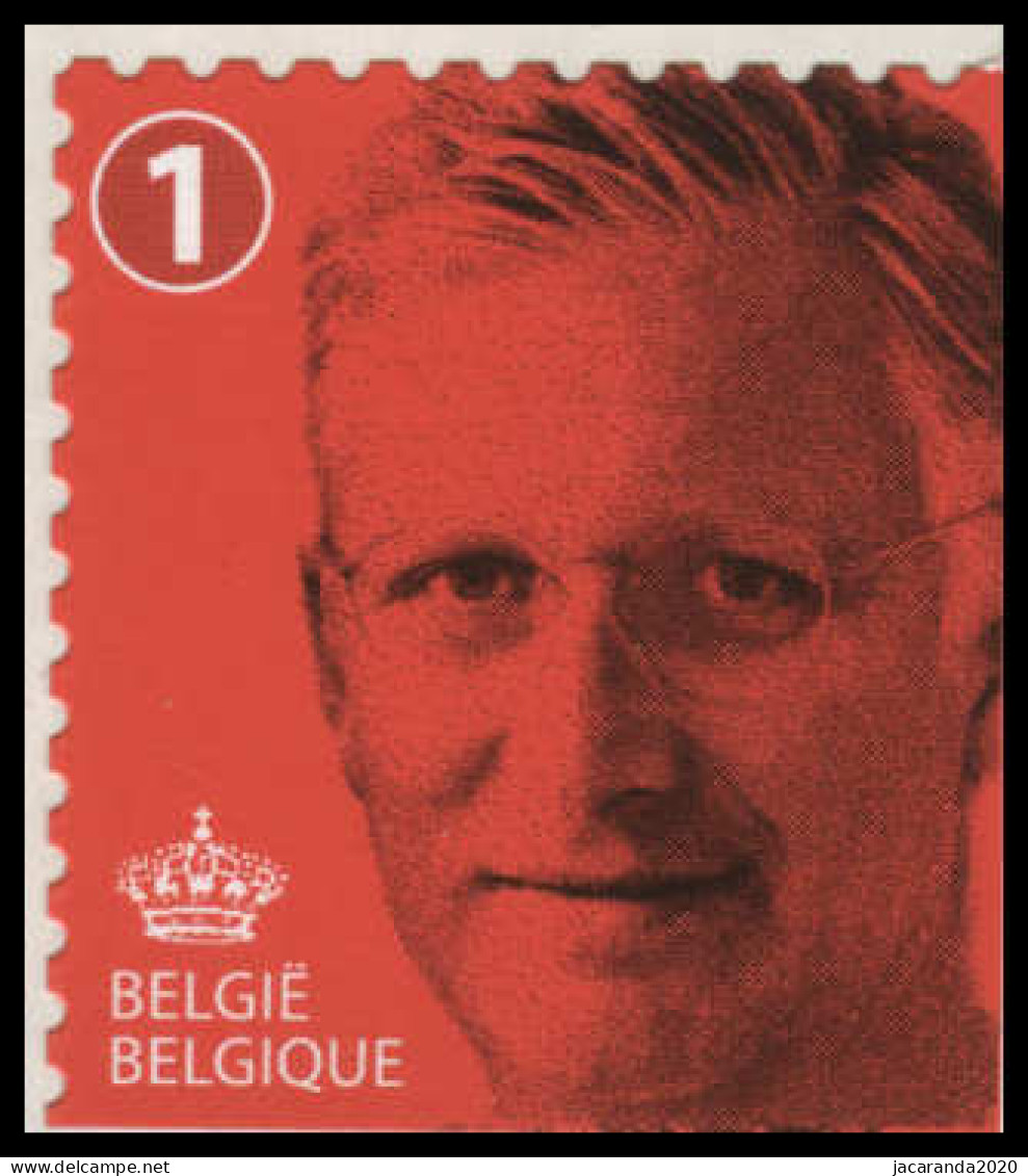 België 4490c - Koning Filip - Roi Philippe - Rood - Cijfer 1 - Onder En Rechts Ongetand - Neufs