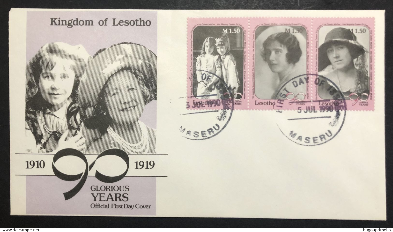 LESOTHO, Uncirculated FDC, « QUEEN MOTHER », « 90 Glorious Years », 1990 - Familias Reales