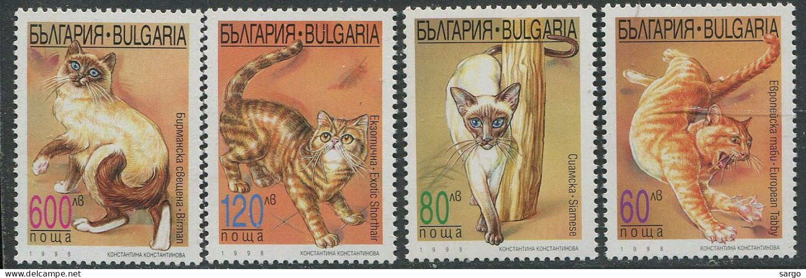 BULGARIA - 1998  - FAUNA - ANIMALS -  CAT - CATS - GATTI - 4 V - MNH - - Domestic Cats