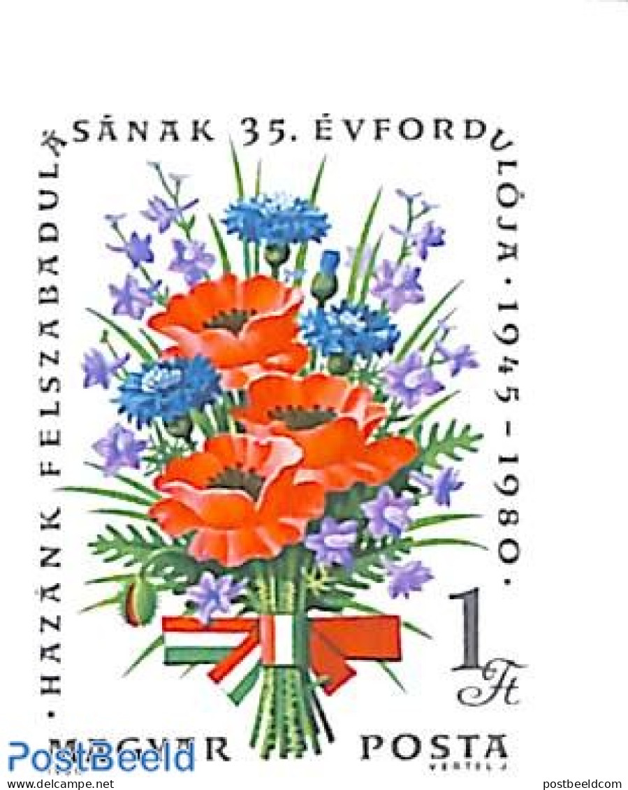 Hungary 1980 Liberation 1v Imperforated, Mint NH, History - Nature - World War II - Flowers & Plants - Unused Stamps