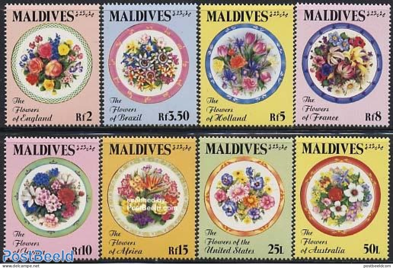 Maldives 1992 Flowers 8v, Mint NH, Nature - Flowers & Plants - Maldives (1965-...)