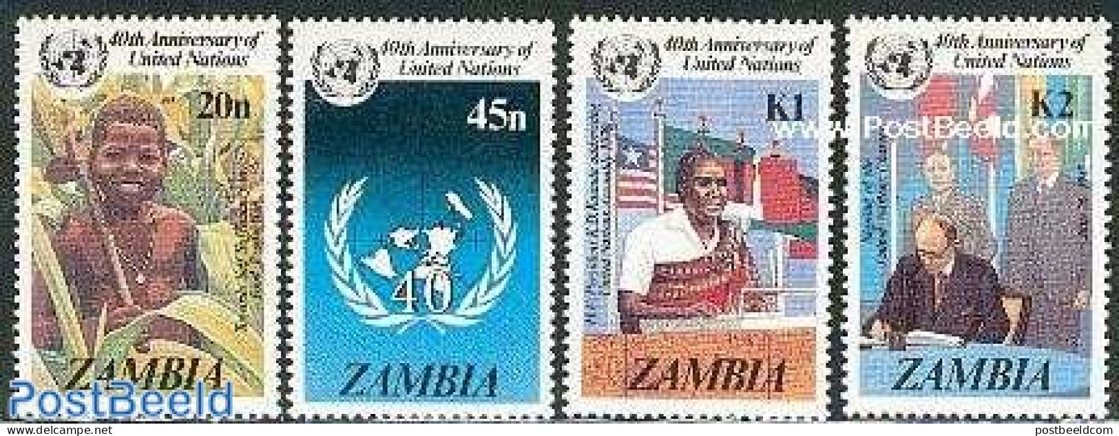 Zambia 1985 40 Years UNO 4v, Mint NH, History - United Nations - Zambia (1965-...)