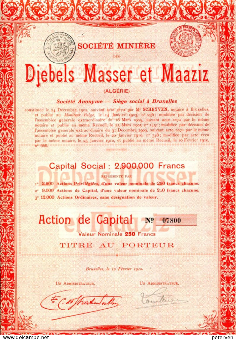 MINIÈRE Des DJEBELS MASSER Et MAAZIZ (Algérie); Action De Capital - Afrika
