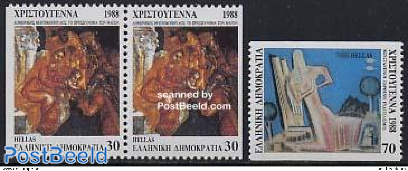 Greece 1988 Christmas 1v+pair, Mint NH, Religion - Christmas - Unused Stamps