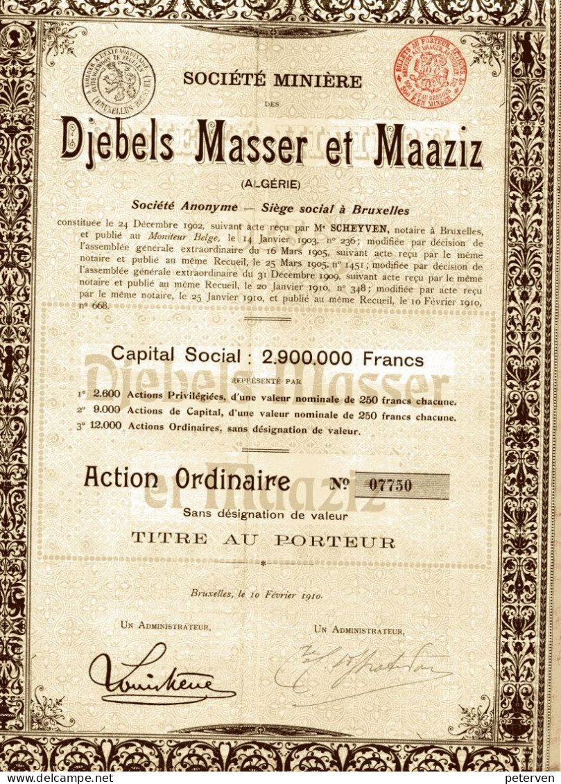 MINIÈRE Des DJEBELS MASSER Et MAAZIZ (Algérie); Action Ordinaire - Afrique