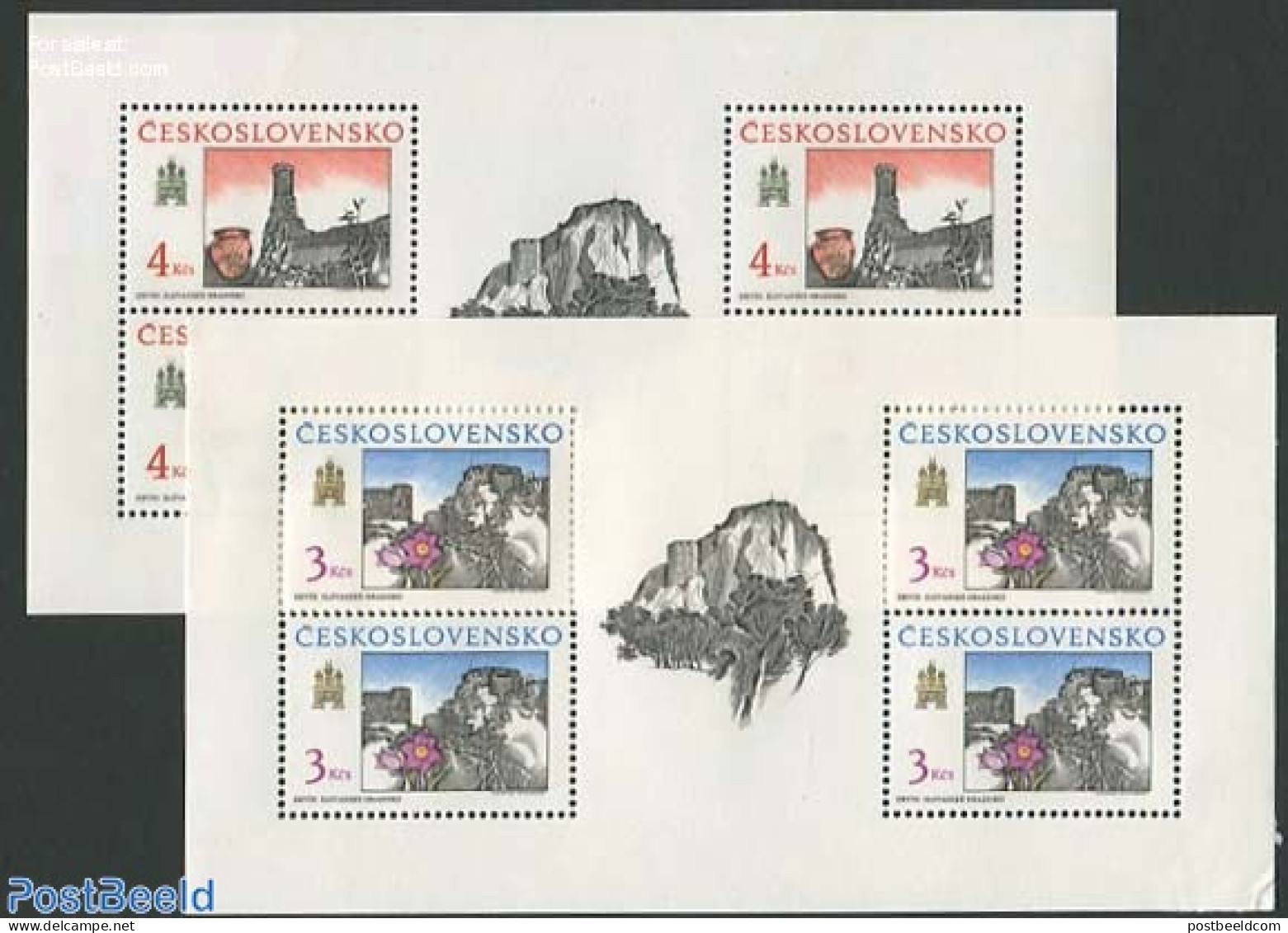 Czechoslovkia 1989 Bratislava 2 M/s, Mint NH, Nature - Flowers & Plants - Art - Castles & Fortifications - Altri & Non Classificati