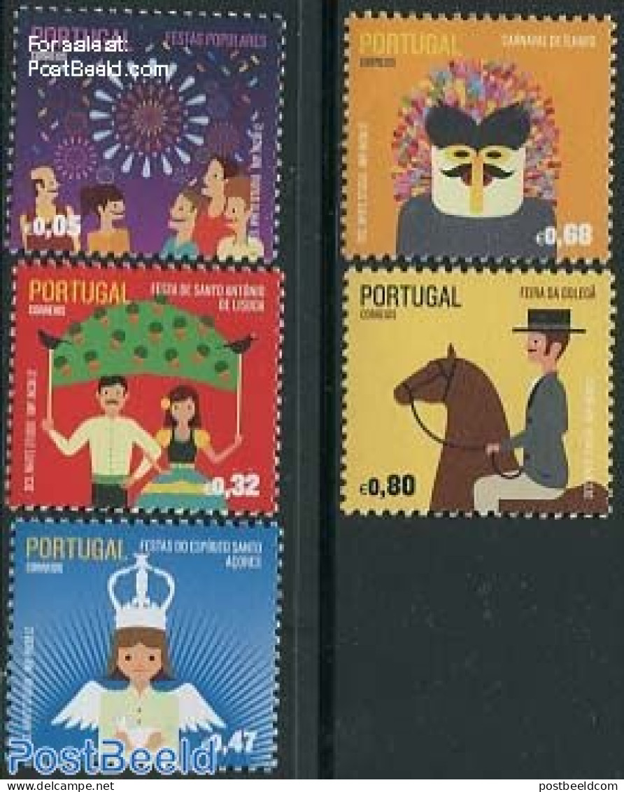 Portugal 2012 Traditional Festivals 5v, Mint NH, Nature - Various - Horses - Folklore - Ungebraucht