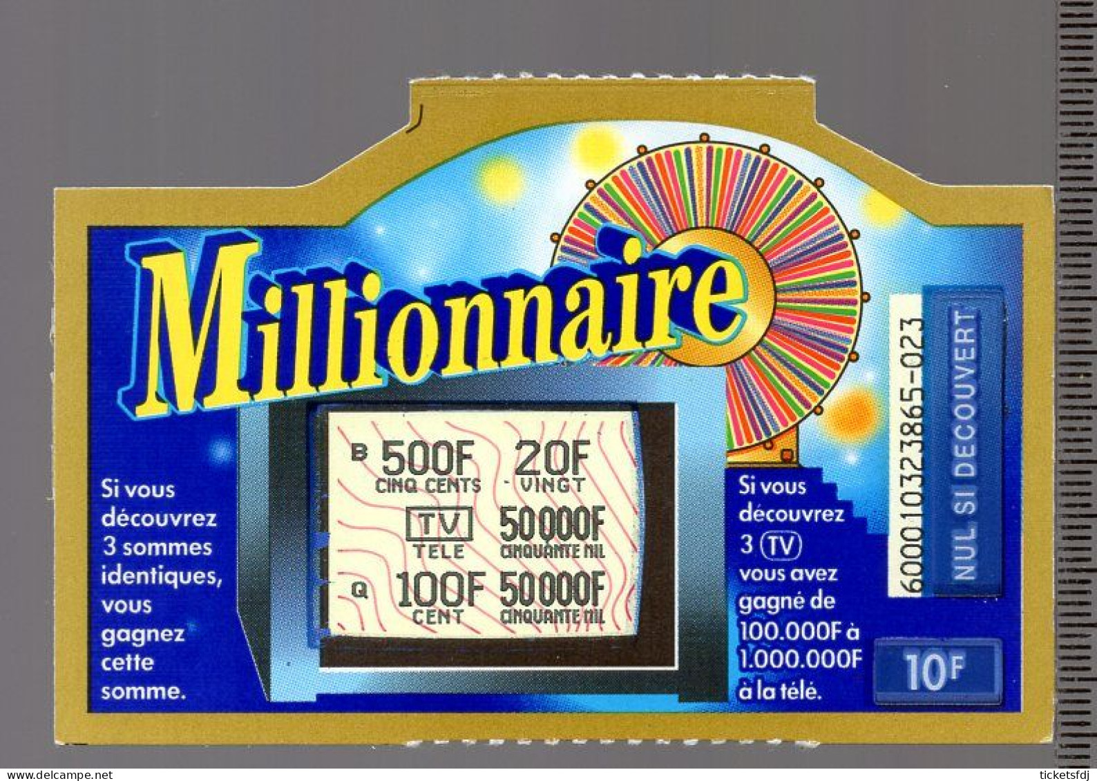 Grattage FDJ - MILLIONNAIRE 60001 - Trait Rouge - FRANCAISE DES JEUX - Lottery Tickets