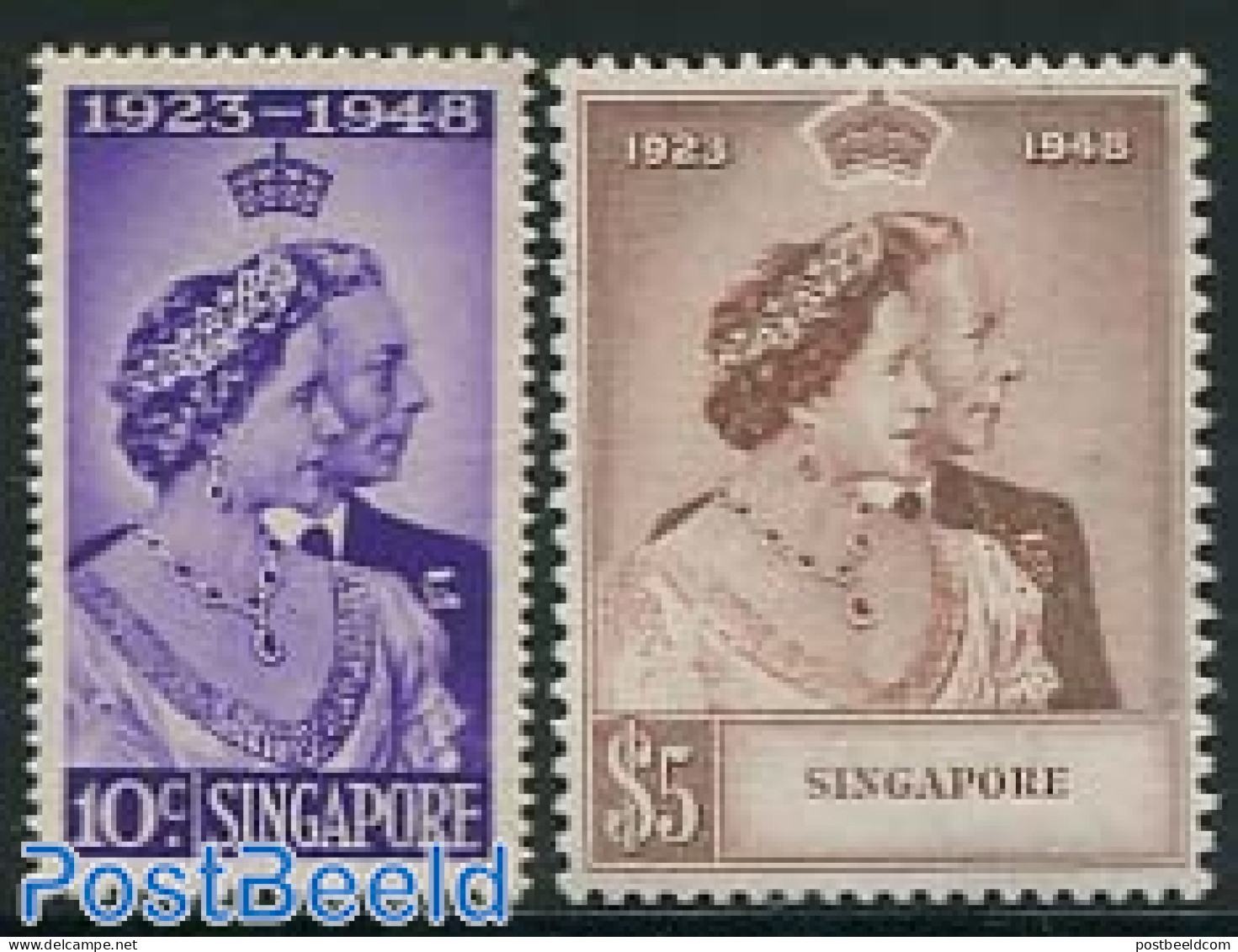 Singapore 1948 Silver Wedding 2v, Unused (hinged), History - Kings & Queens (Royalty) - Familias Reales