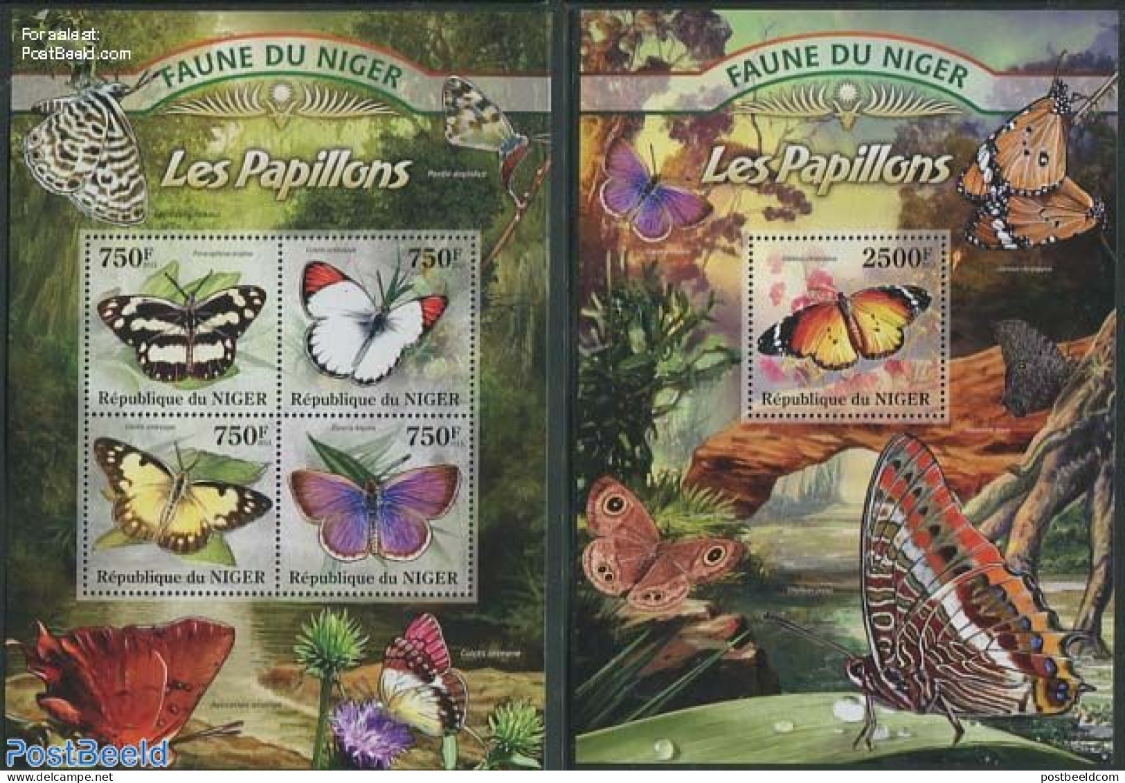 Niger 2013 Butterflies 2 S/s, Mint NH, Nature - Butterflies - Níger (1960-...)
